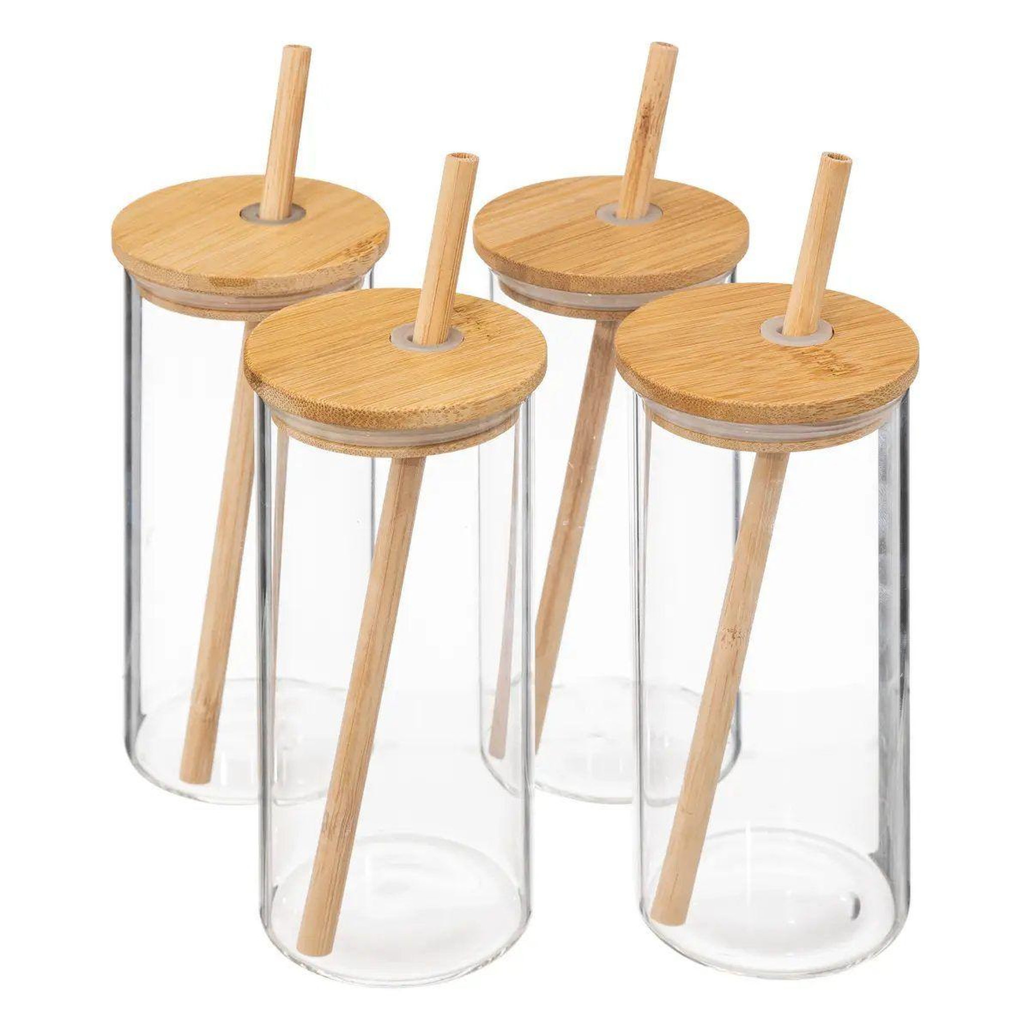 SECRET DE GOURMET Coffret carafe, 4 verres & pailles  bambou  28cm transparent