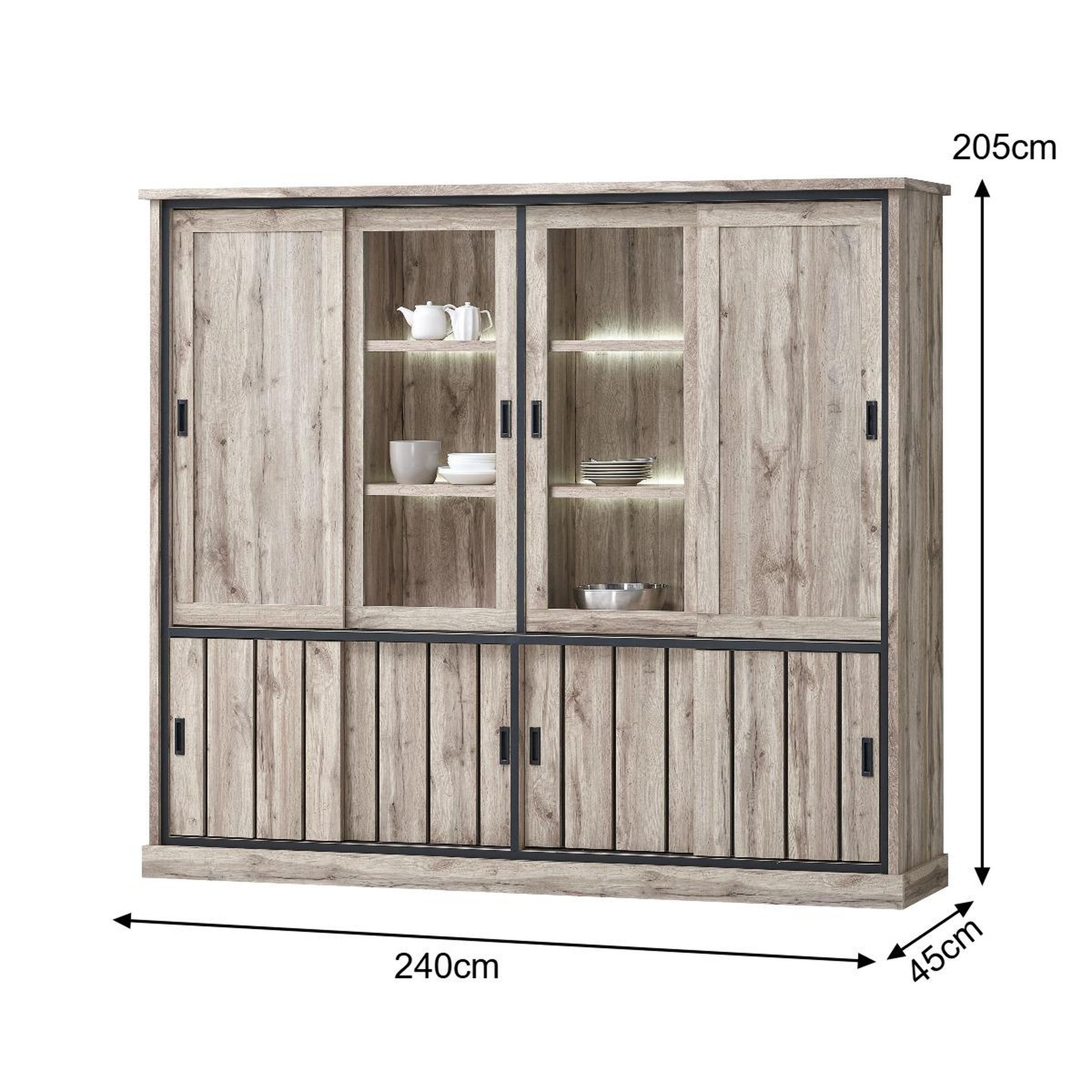 Voir la diapositive 5 : JLC KREATION Vaisselier moderne 4 portes chêne gris 240cm ALICIA