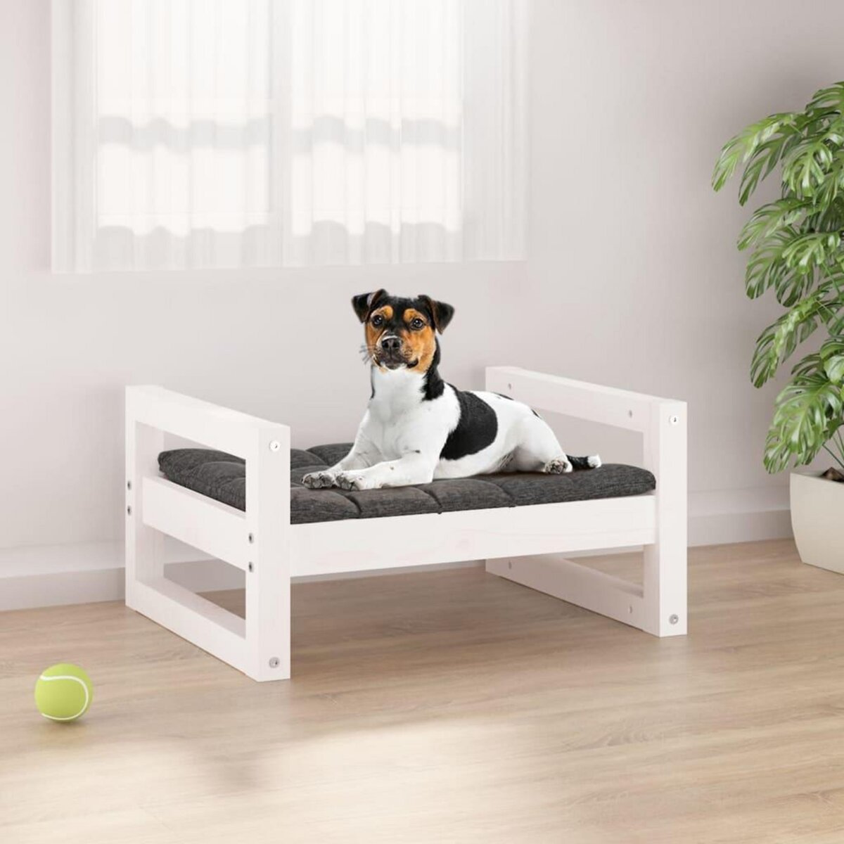 VIDAXL Lit pour chien Blanc 55,5x45,5x28 cm Bois de pin solide