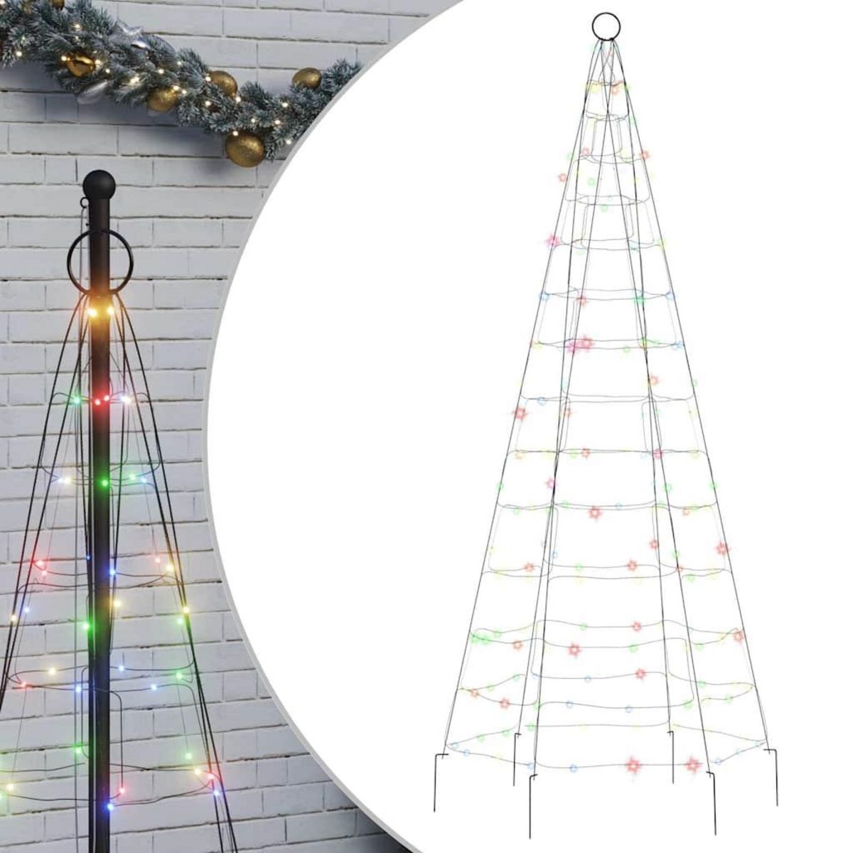 VIDAXL Sapin de Noël a LED sur mat de drapeau 200 LED colore 180 cm
