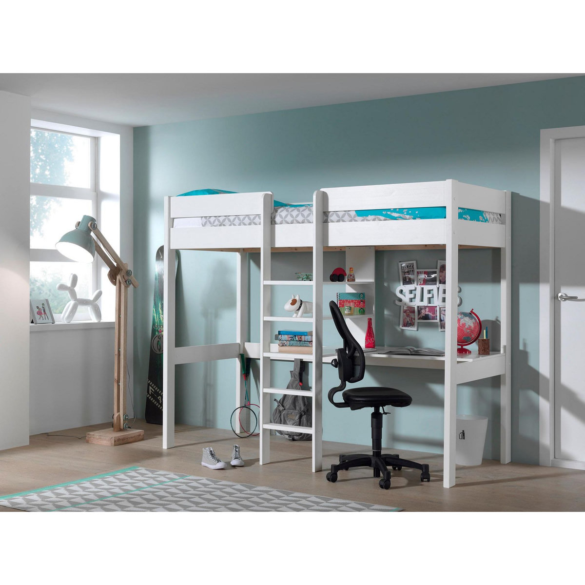 Lit mezzanine en pin massif avec bureau 90x200cm WOODY