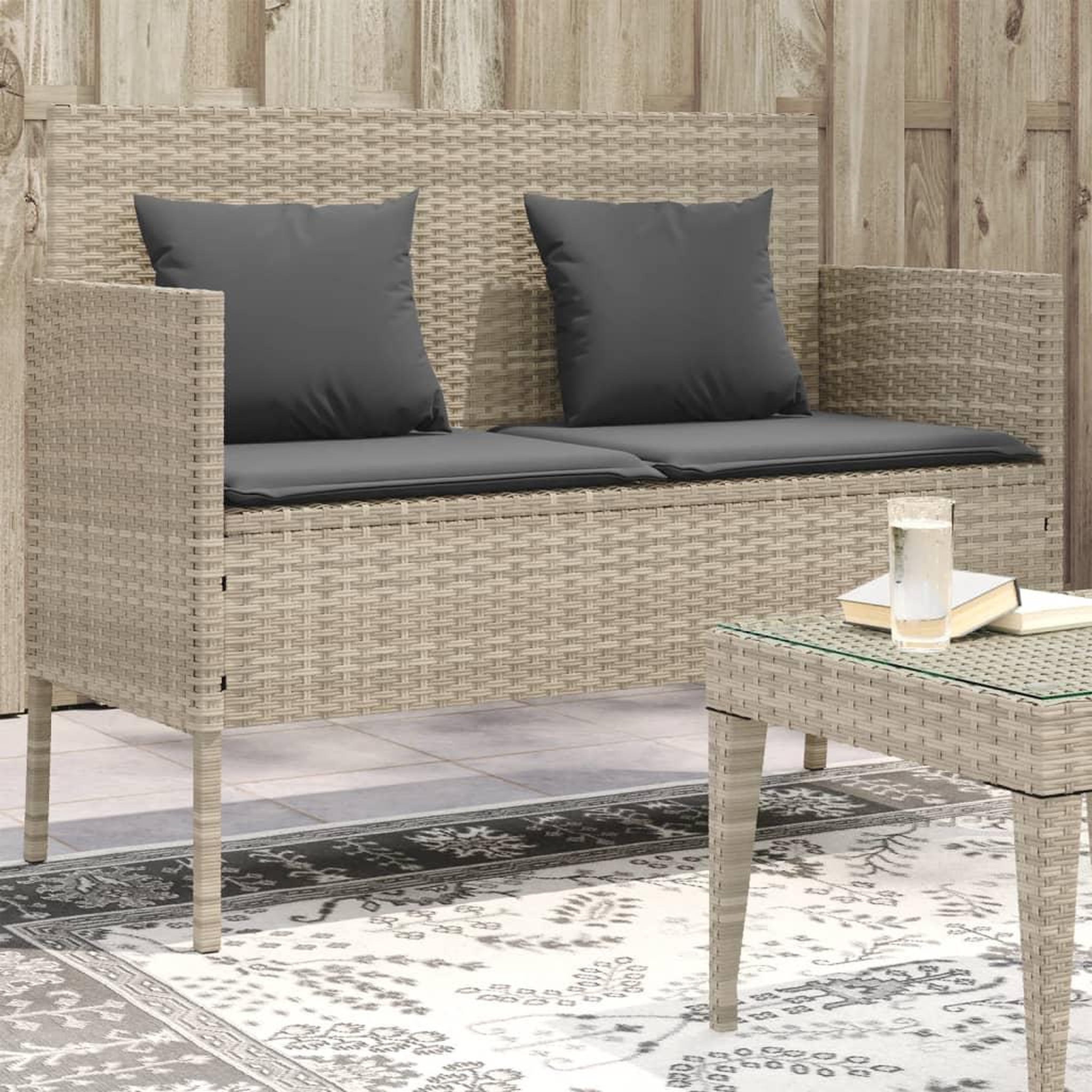 VIDAXL Banc de jardin avec coussins gris clair resine tressee