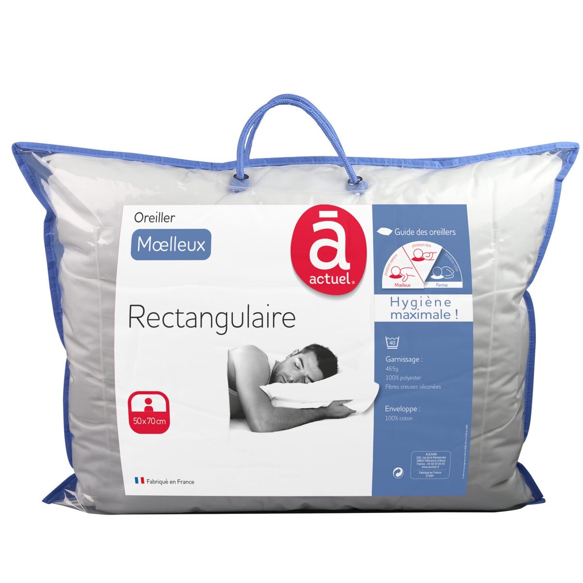 ACTUEL Oreiller moelleux enveloppe 100% coton