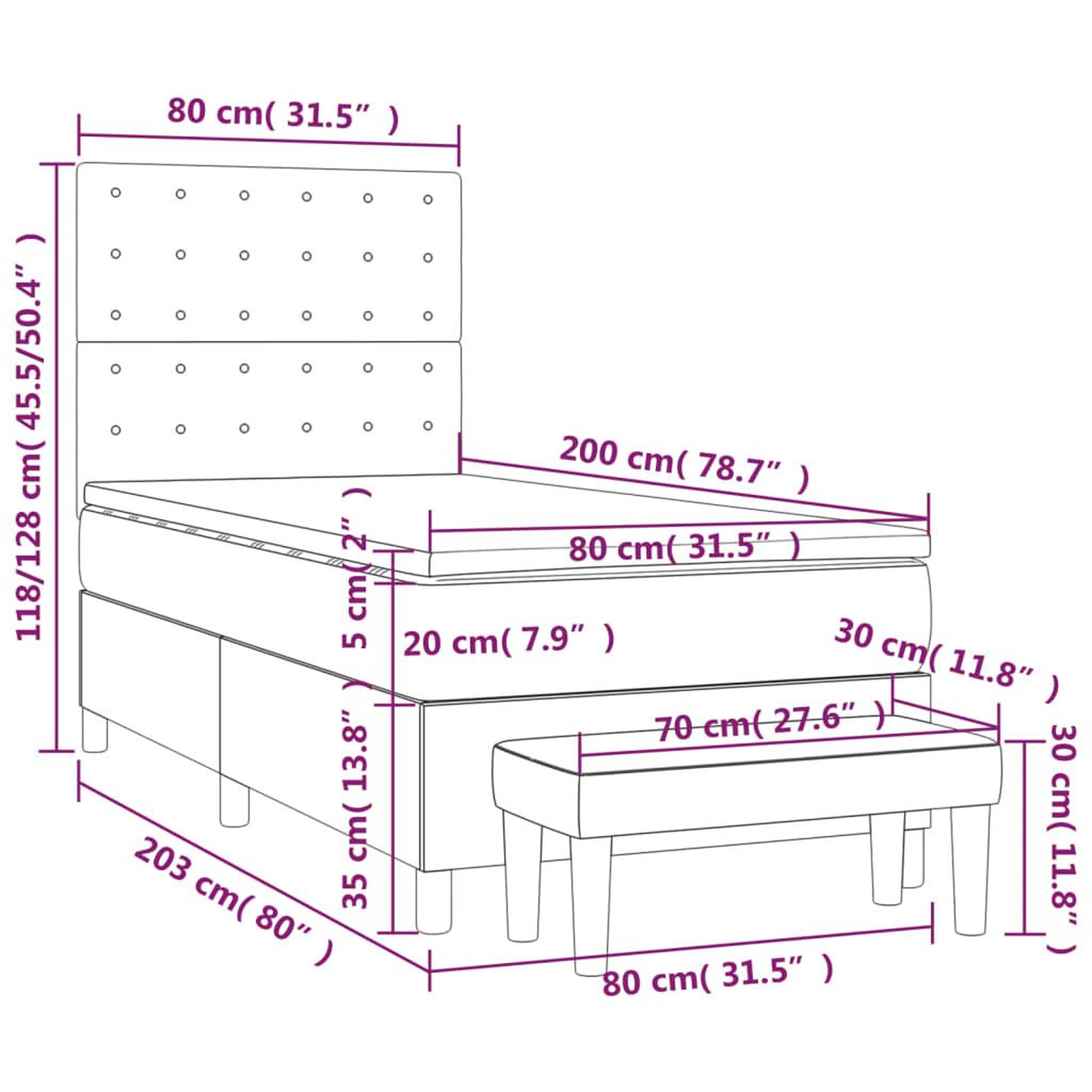 Voir la diapositive 6 : VIDAXL Sommier a lattes de lit avec matelas Gris clair 80x200 cm Tissu