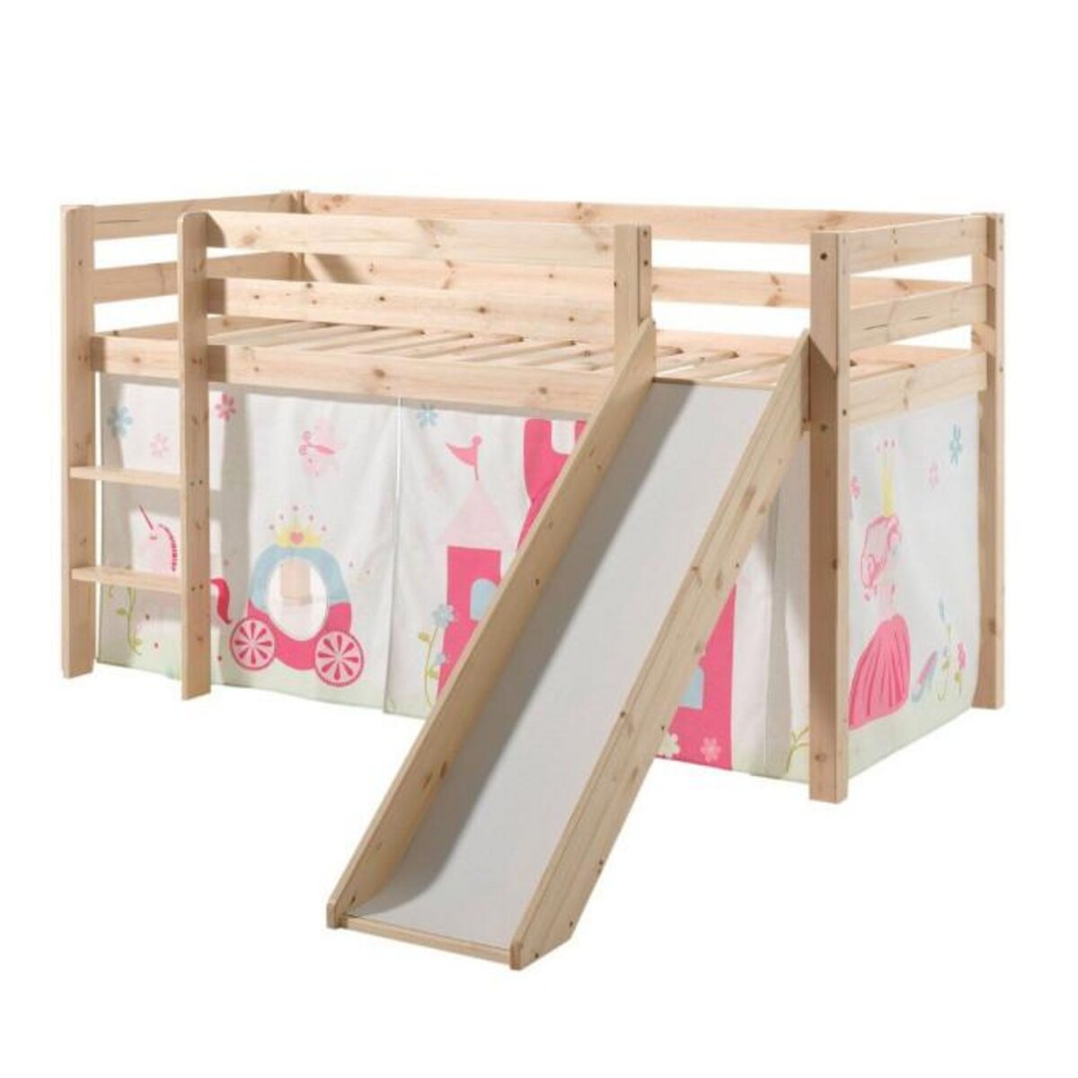 Paris Prix Lit Enfant Avec Toboggan  Pino Princesse  90x200cm Naturel