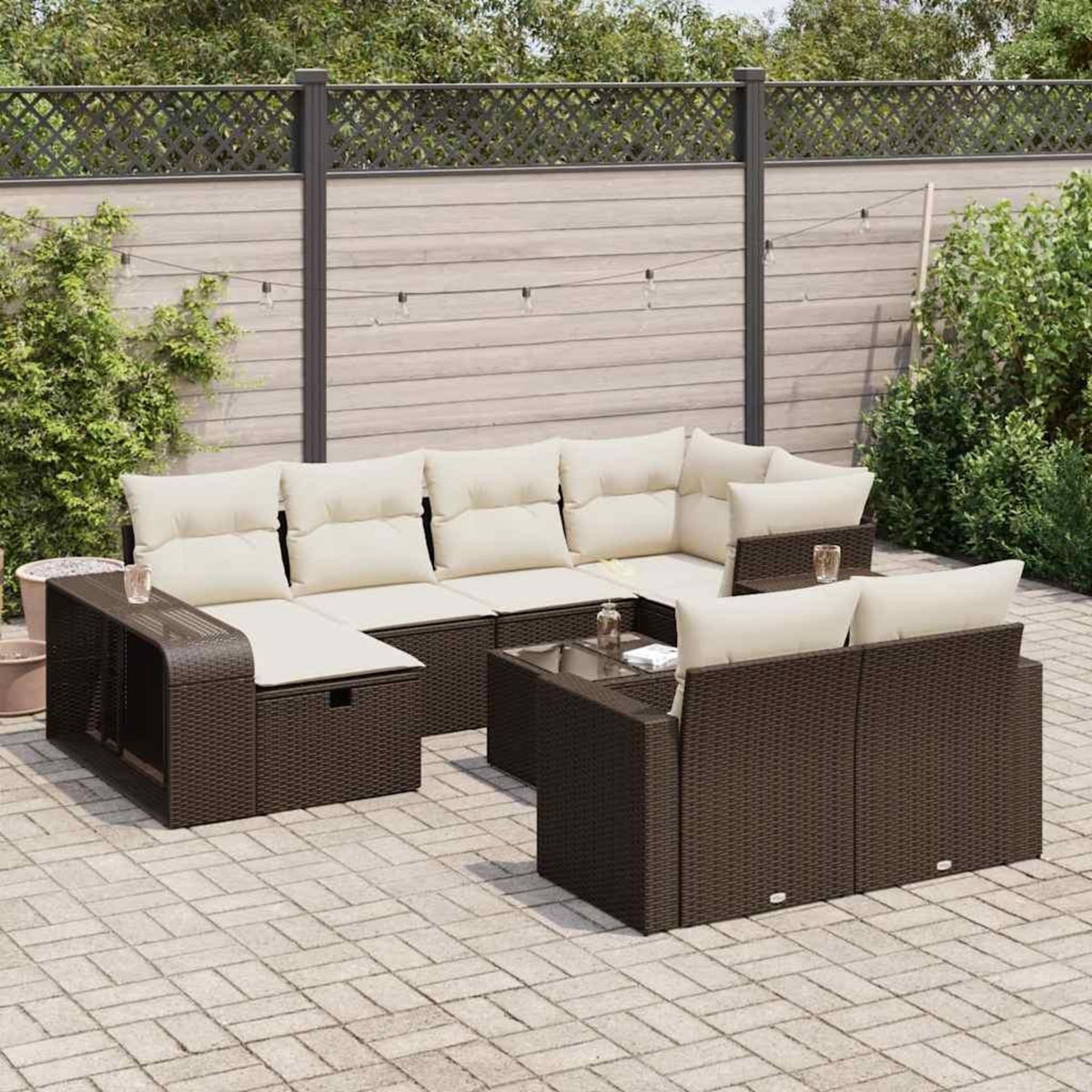 VIDAXL Salon de jardin et coussins 11 pcs marron resine tressee