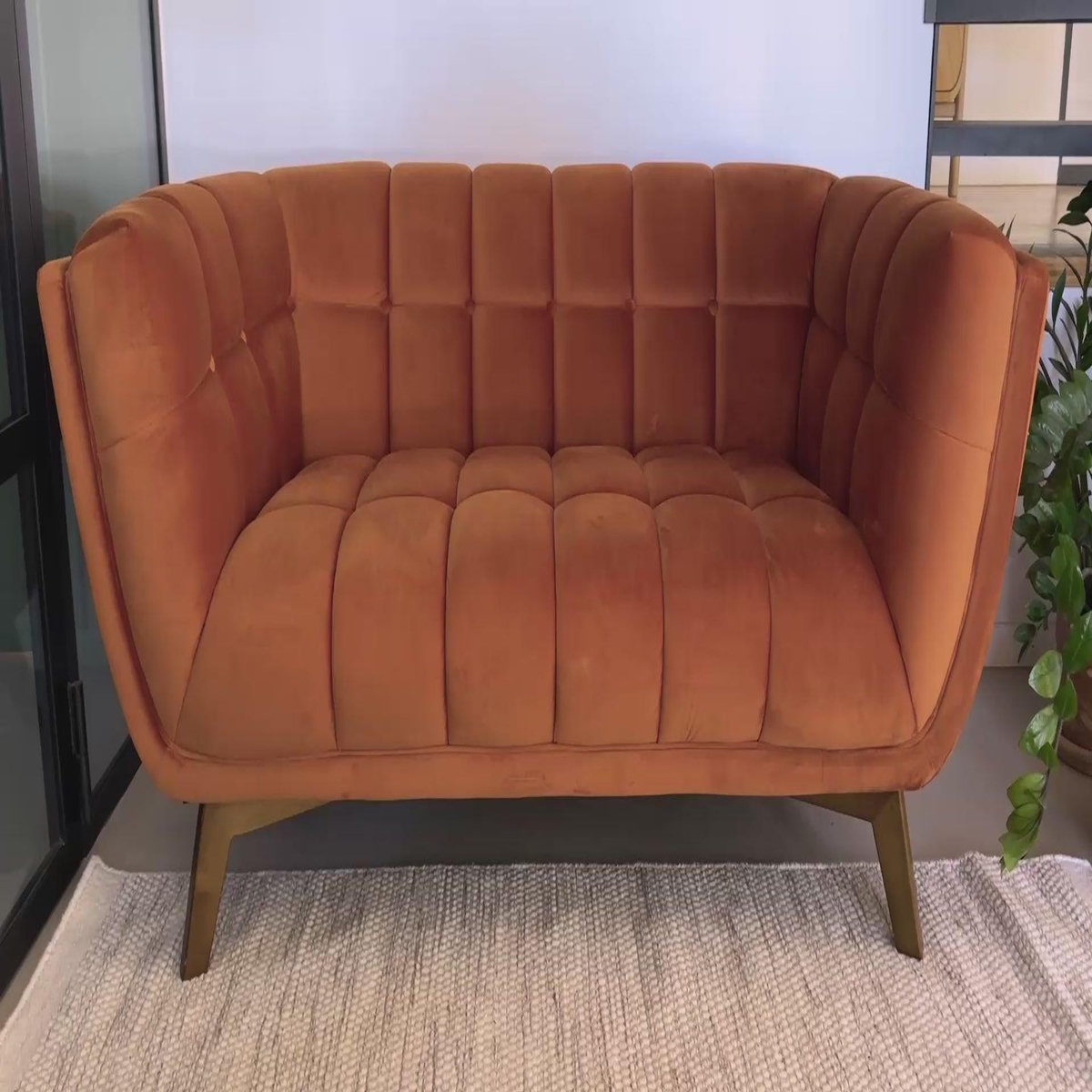 Rendez vous déco Canapé 2 places en velours orange curcuma-Mona