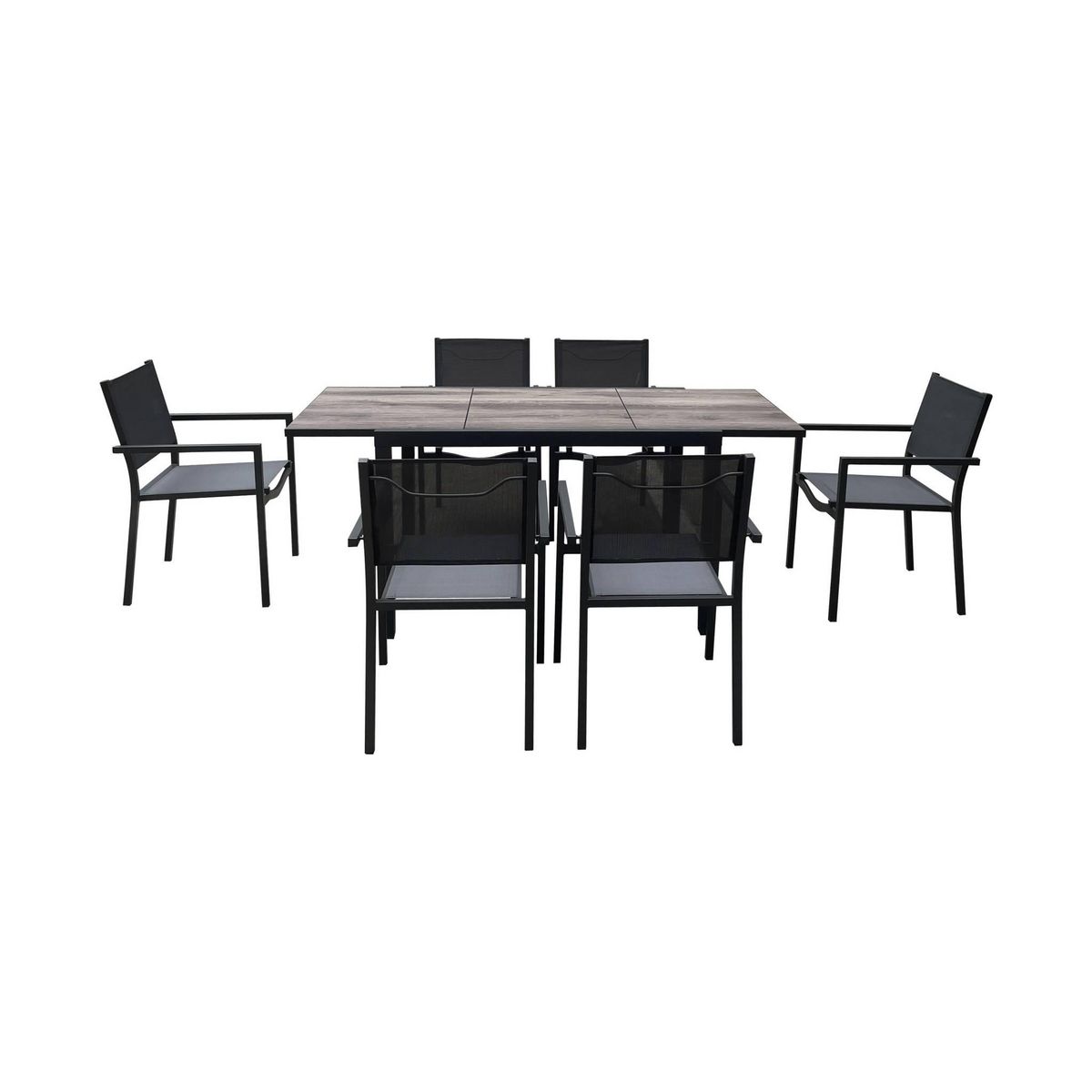 SWEEEK Table de jardin aluminium 120/180cm avec 6 chaises empilables aluminium et textilène