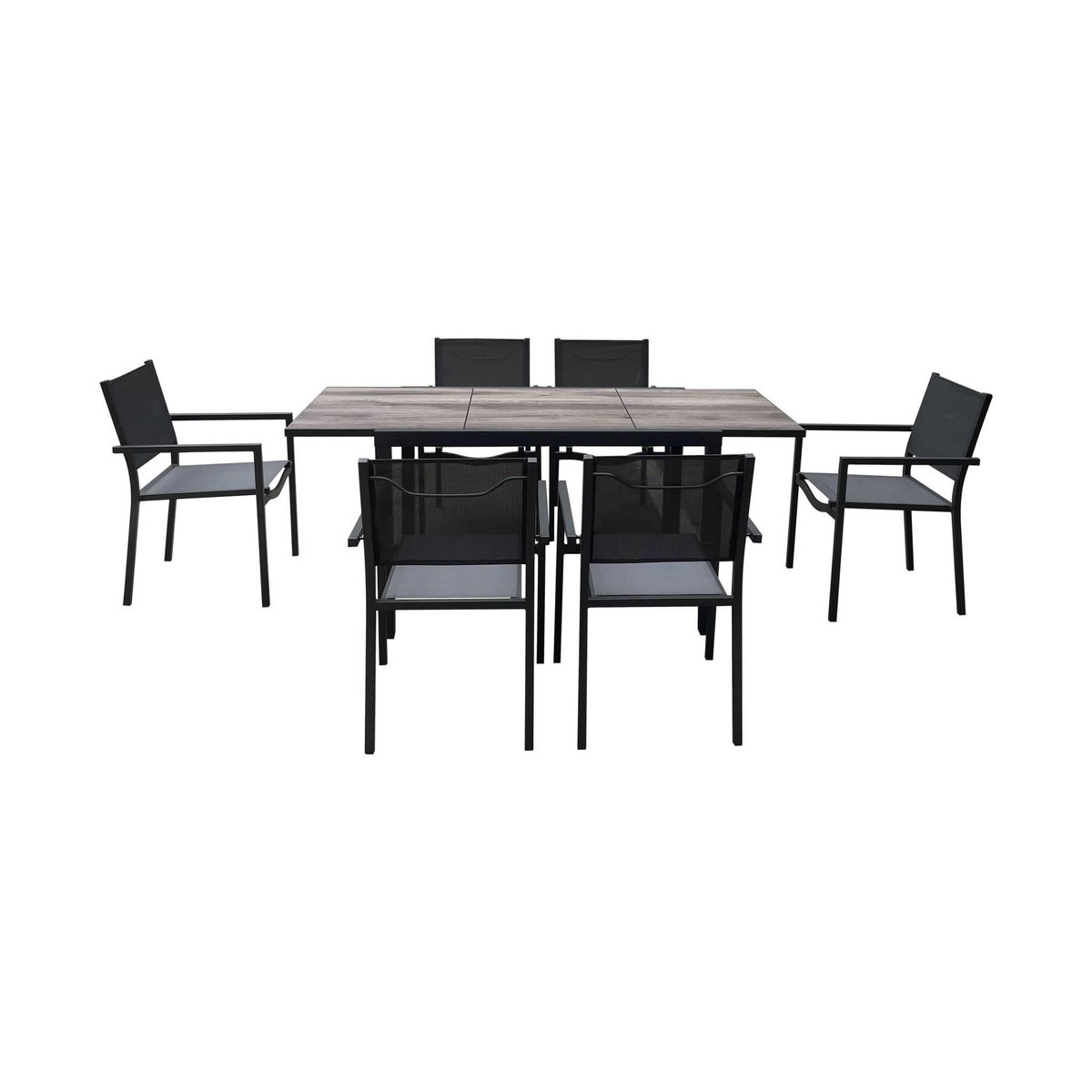 SWEEEK Table de jardin aluminium 120/180cm avec 6 chaises empilables aluminium et textilène