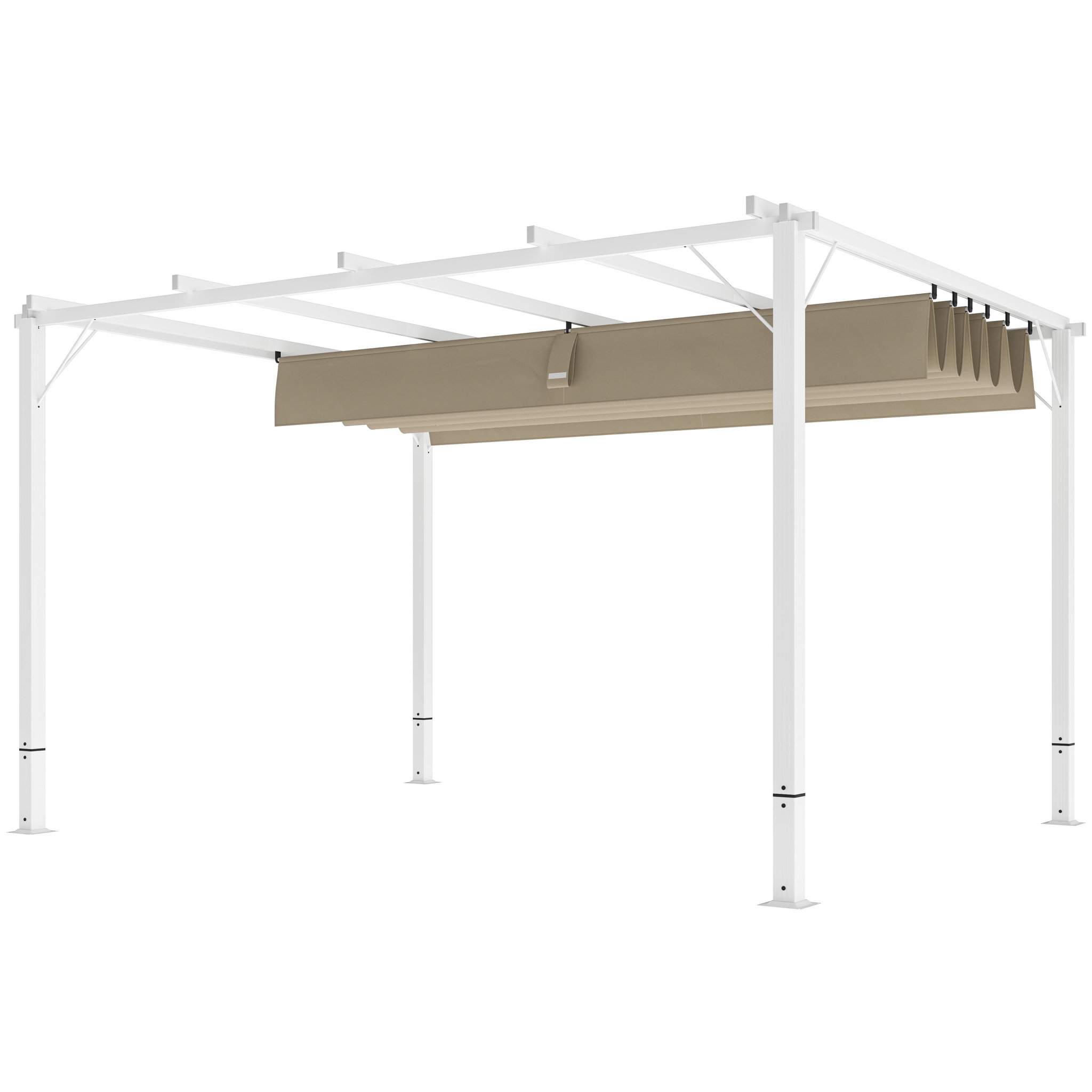 Voir la diapositive 4 : OUTSUNNY Pergola coulissante rétractable 3 x 4 m aluminium blanc toile UPF30+ kaki