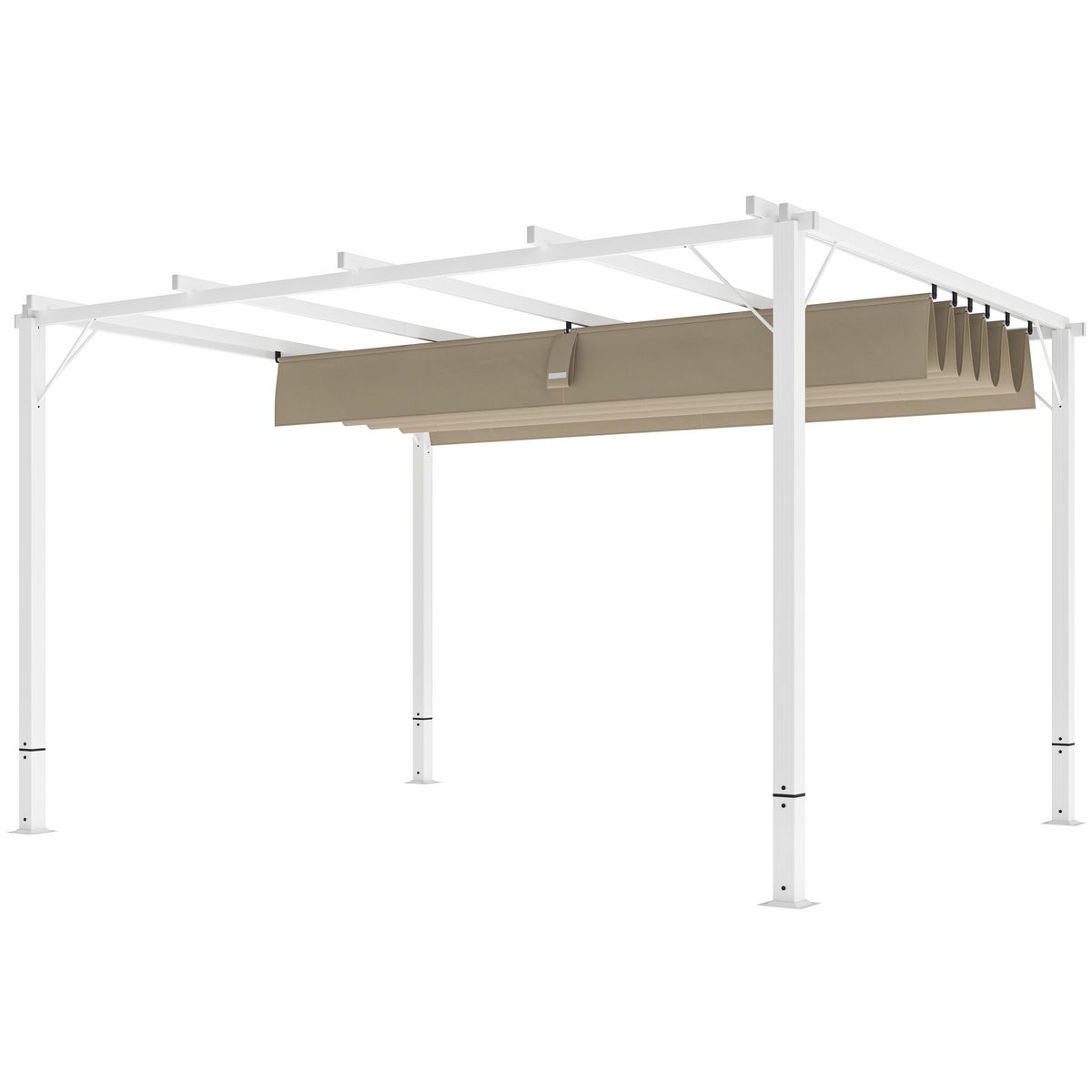 OUTSUNNY Pergola coulissante rétractable 3 x 4 m aluminium blanc toile UPF30+ kaki