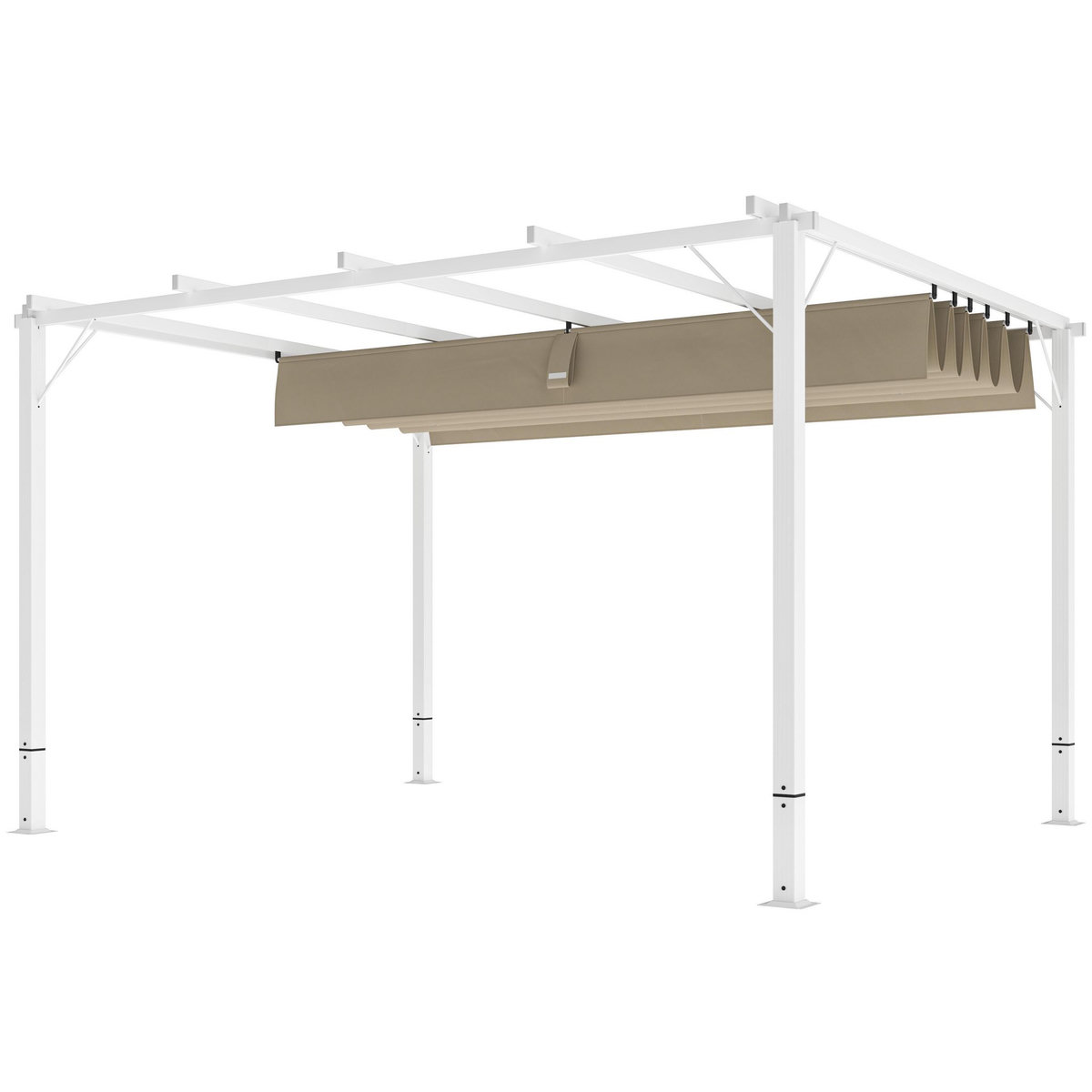 OUTSUNNY Pergola coulissante rétractable 3 x 4 m aluminium blanc toile UPF30+ kaki