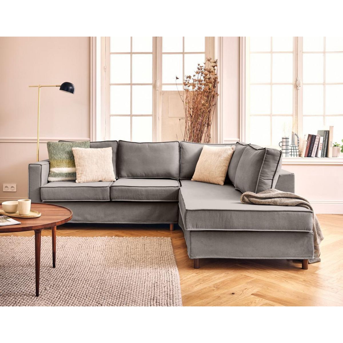 LISA DESIGN Jake - canapé déhoussable d'angle droit 5 places en tissu