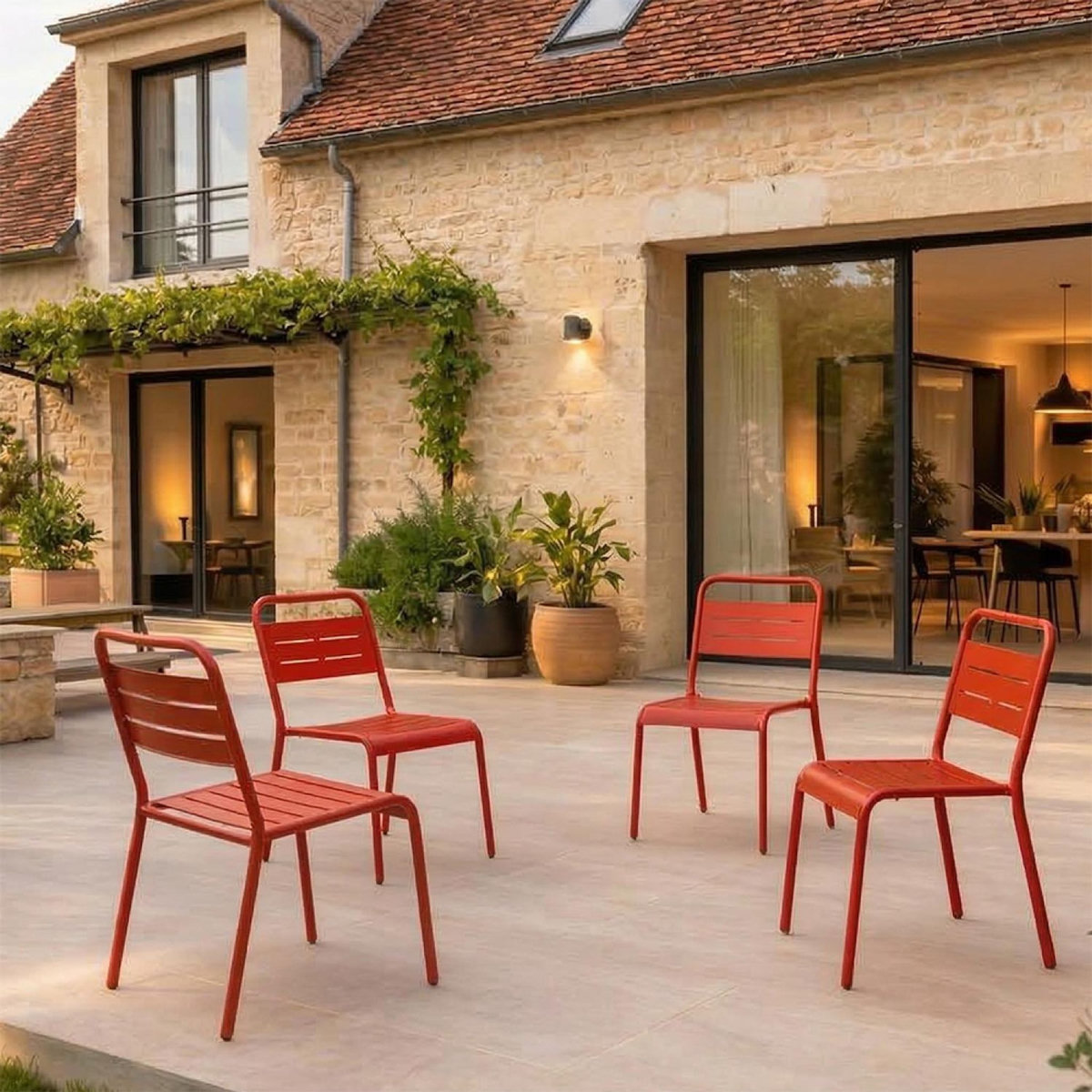 CONCEPT USINE Ensemble de 4 chaises de jardin empilables terracotta BERGAME