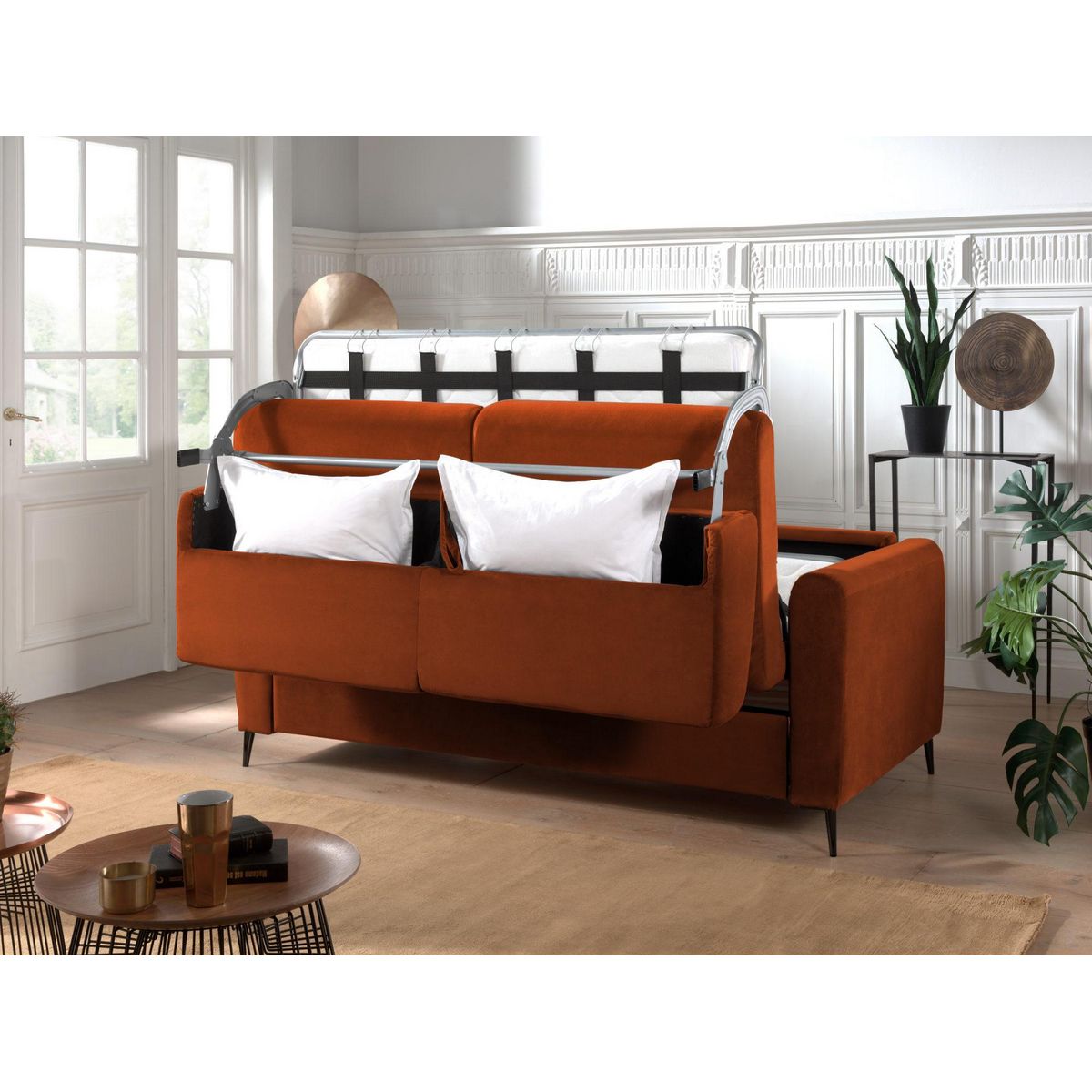 LISA DESIGN Owen - canapé 3 places convertible express couchage quotidien 140 cm matelas 12 cm en velours