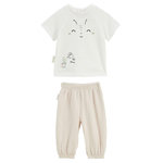 Petit Béguin Ensemble bébé t-shirt et pantalon en gaze de coton Eden. Coloris disponibles : Beige