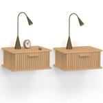 ID MARKET Lot de 2 tables de chevet murales JULIETTE 1 tiroir étagère suspendue lattes tasseau bois