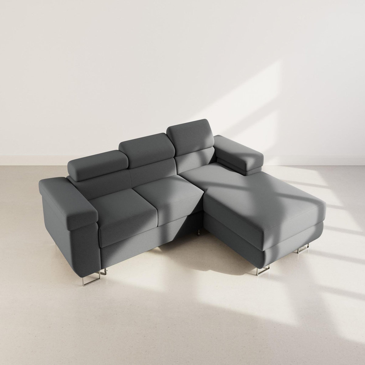 BEST MOBILIER Pablo - canapé d'angle droit - 6 places - convertible avec coffre et têtières réglables - en velours