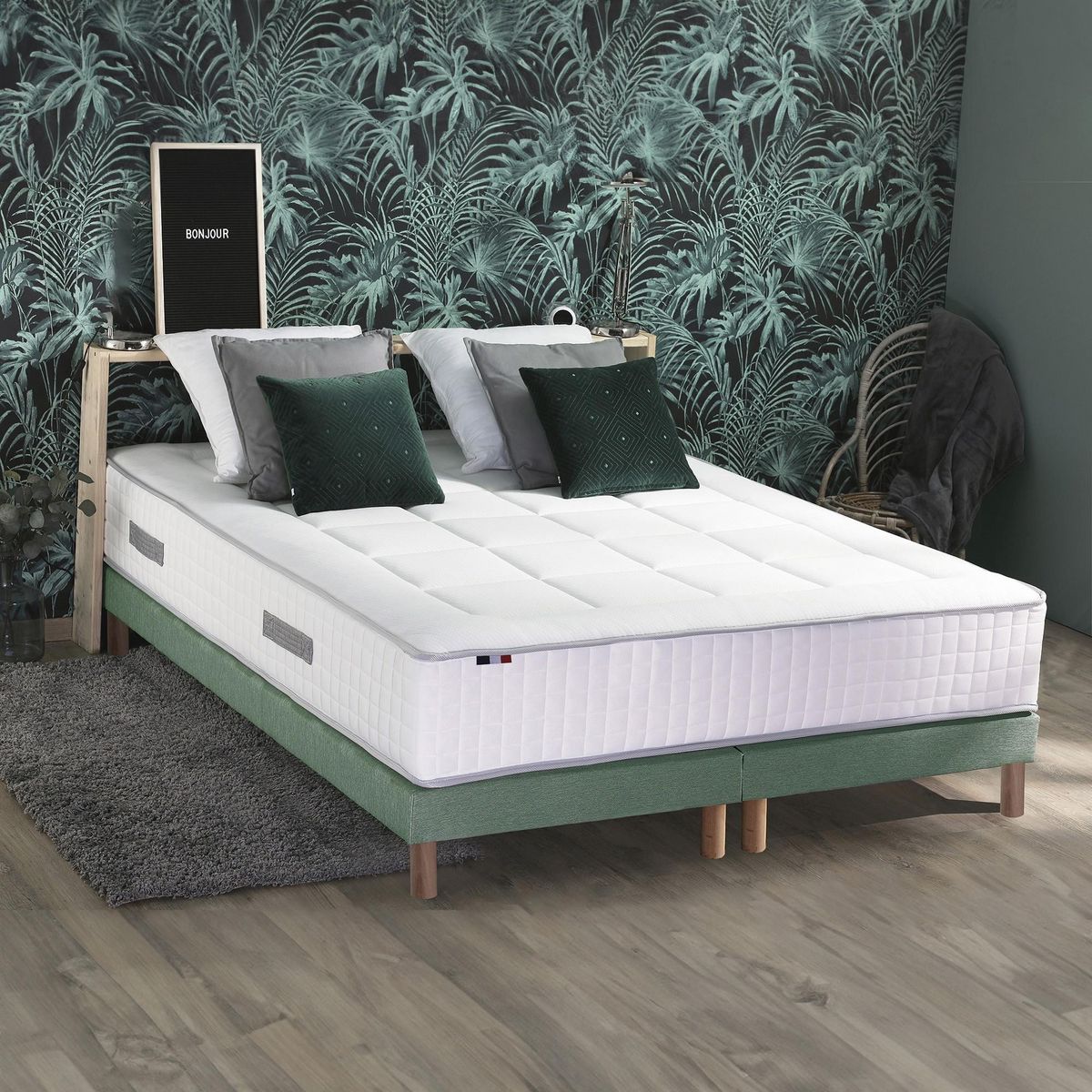 IDLITERIE Ensemble matelas ressorts 7 zones BELLAGIO 2, mémoire de forme et sommier