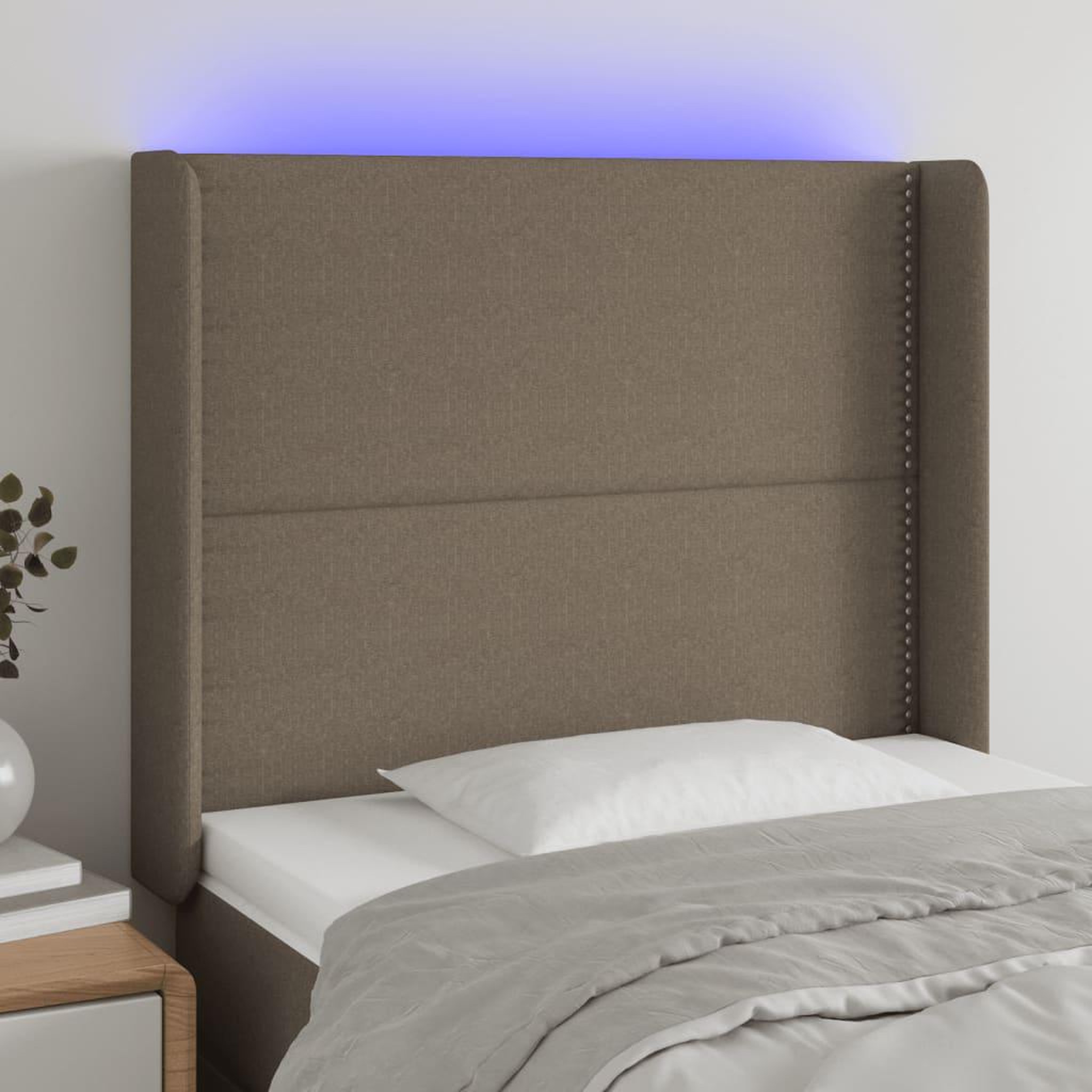 Voir la diapositive 1 : VIDAXL Tete de lit a LED Taupe 103x16x118/128 cm Tissu