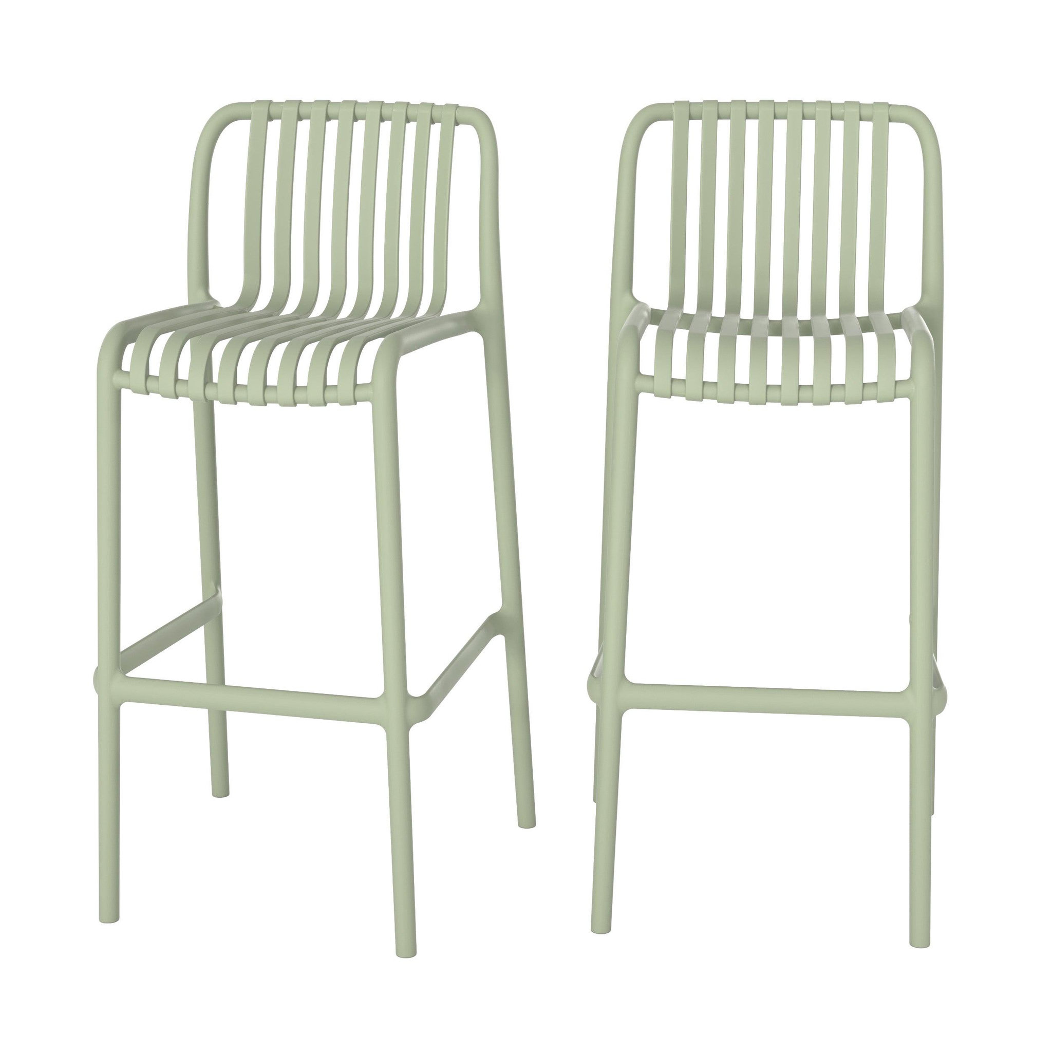 MAISON PAVANE Lot de 2 chaises de bar de jardin 76 cm en plastique vert pastel-duli