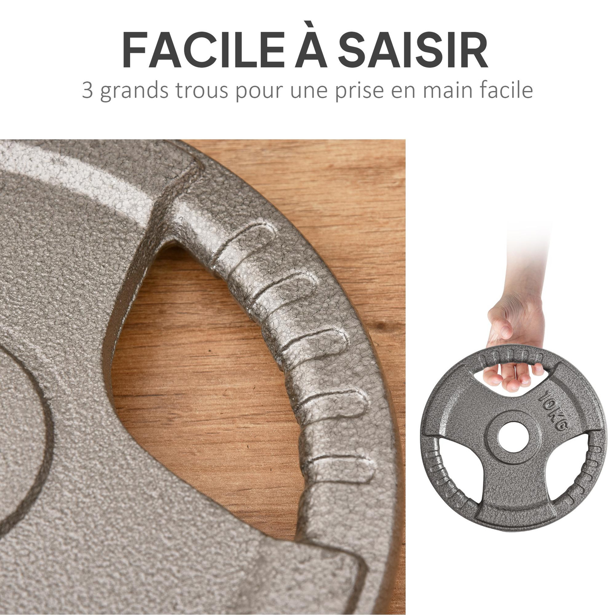 Voir la diapositive 5 : HOMCOM Disques de poids 2,5/2,5/5/5 kg - 4 poids de musculation - dia. Trou 5,4 cm - acier