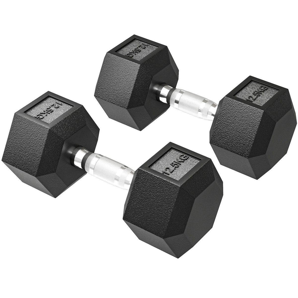 HOMCOM Lot de 2 haltères hexagonales 12,5 Kg - hexagon dumbbell musculation fitness - fonte caoutchouté