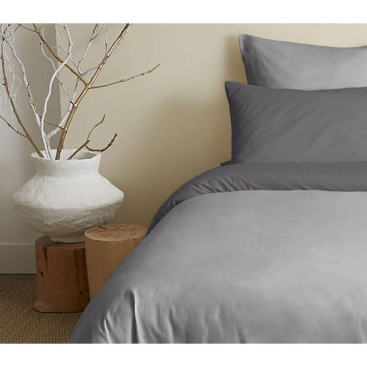 COTON PUR Pack complet 6 pièces Gris/Anthracite réversible housse de couette pour lit 140 x 190 cm