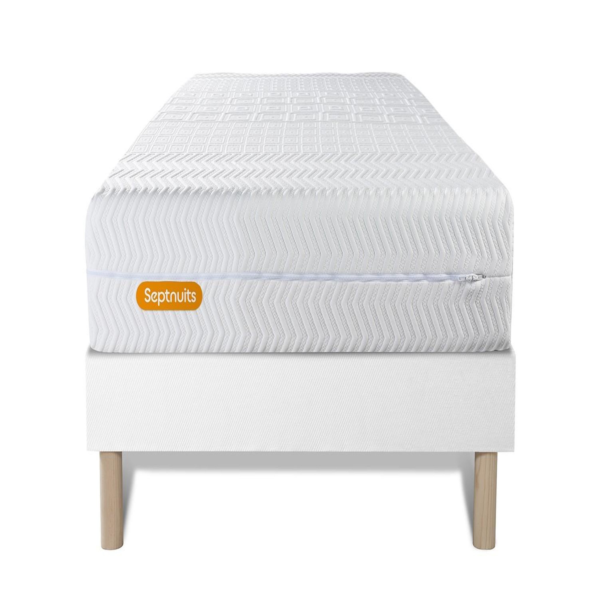 SEPTNUITS Matelas + sommier Memo Bio Mousse à mémoire de forme 5 zones de confort Maxi épaisseur Déhoussable. Coloris disponibles : Blanc