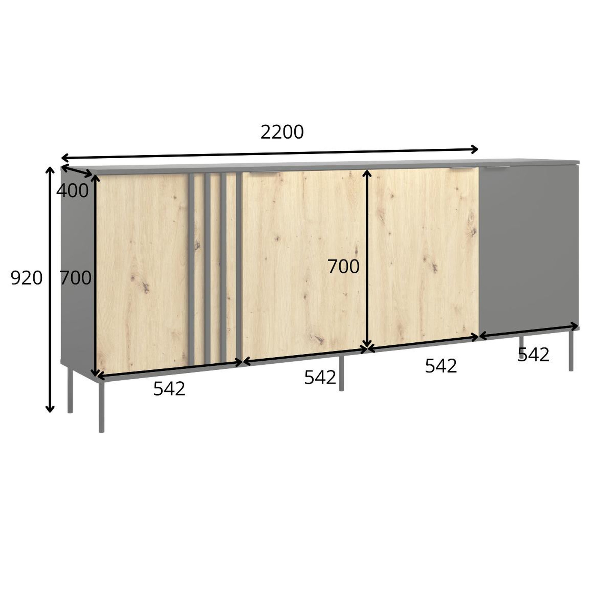 Voir la diapositive 5 : JLC KREATION Buffet bas moderne 4 portes beige et bois irina