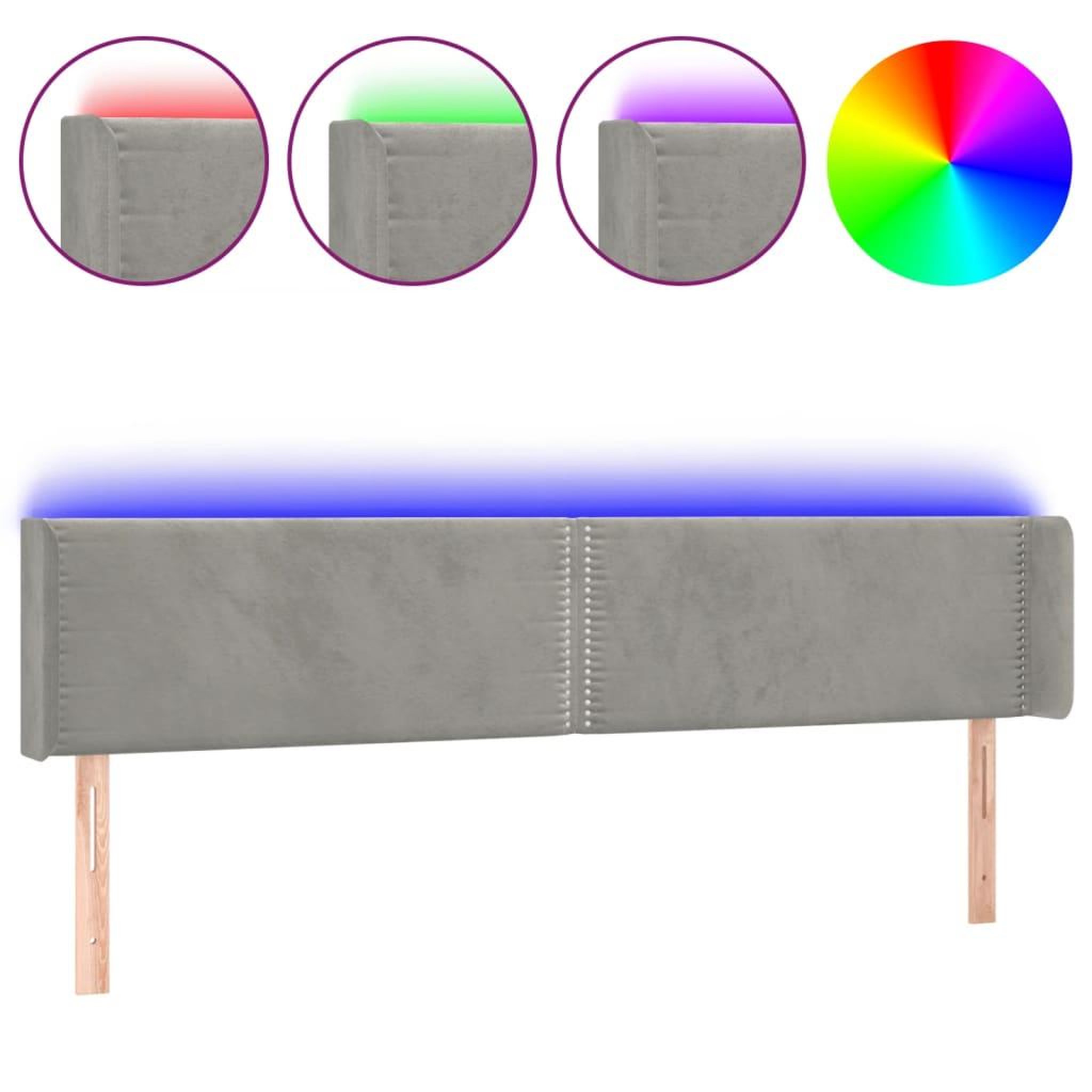 Voir la diapositive 2 : VIDAXL Tete de lit a LED Gris clair 203x16x78/88 cm Velours