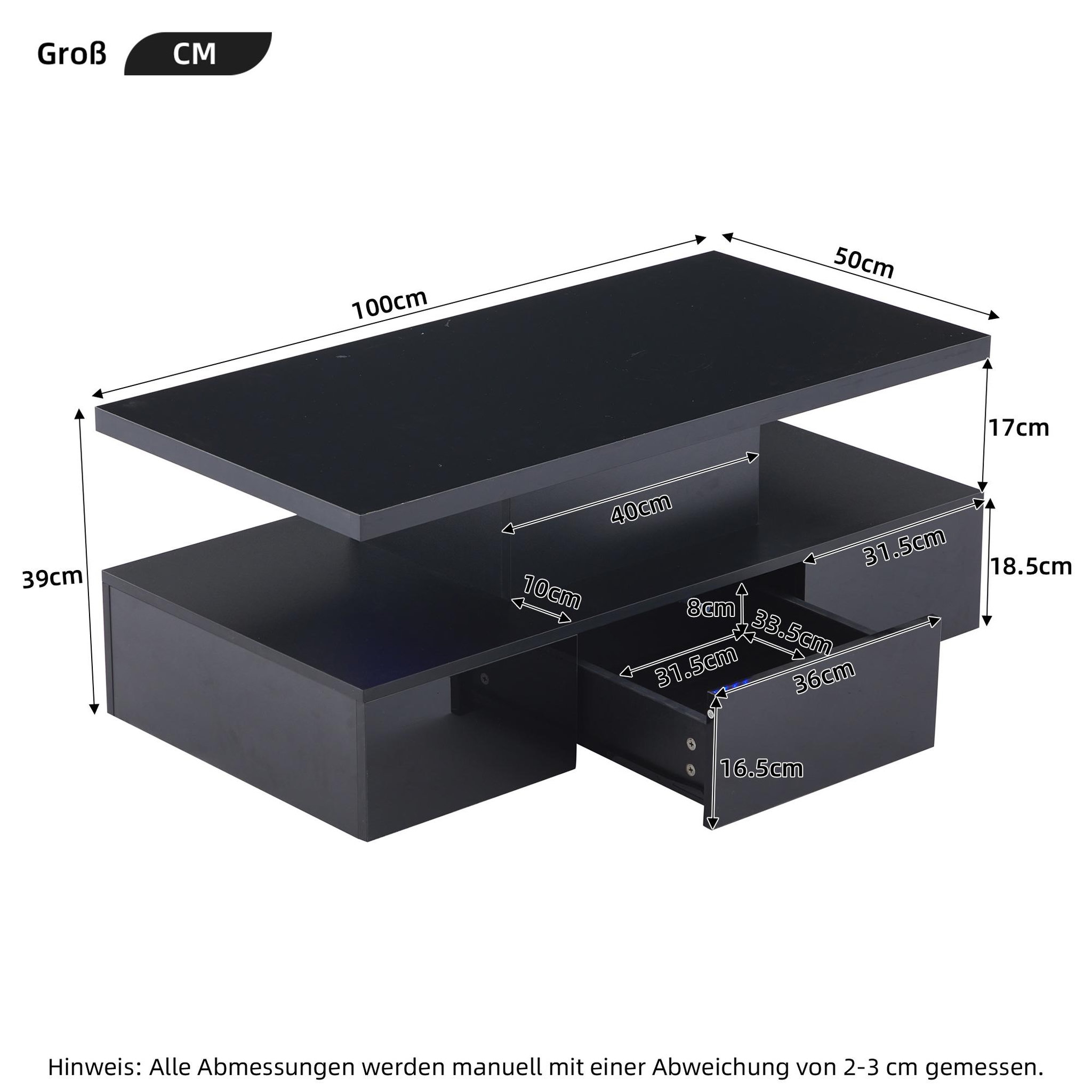 Voir la diapositive 3 : MERAX Table basse rectangulaire noir - 50x100 cm led panneaux de particules