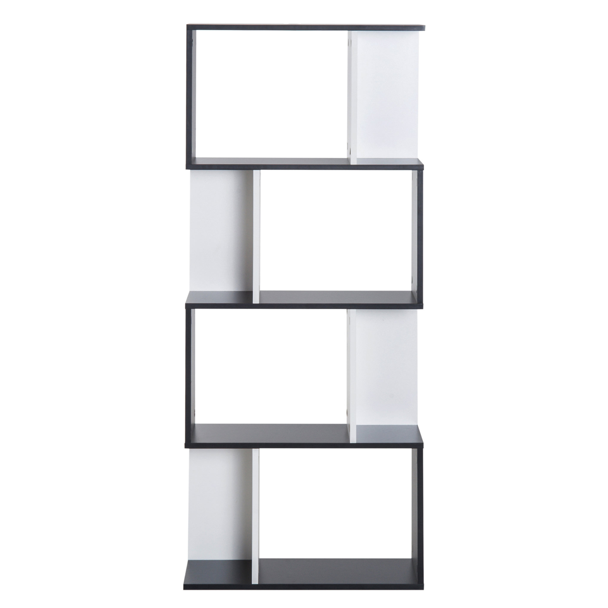 Voir la diapositive 1 : HOMCOM Bibliothèque étagère meuble de rangement design contemporain en S 4 étagères 60L x 24l x 148H cm noir blanc
