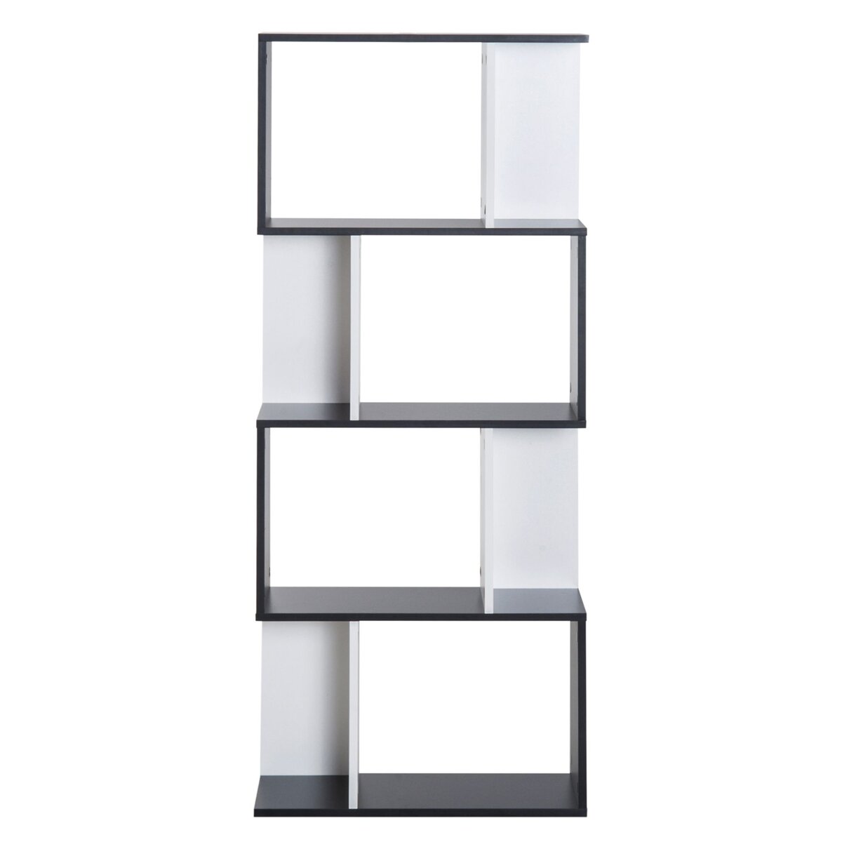 HOMCOM Bibliothèque étagère meuble de rangement design contemporain en S 4 étagères 60L x 24l x 148H cm noir blanc