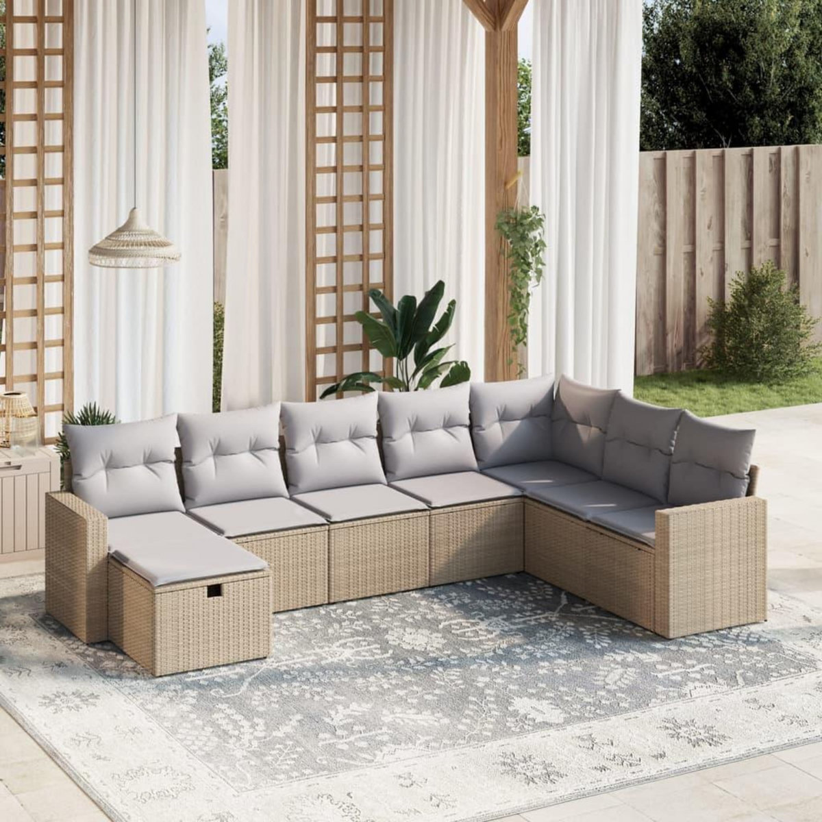 VIDAXL Salon de jardin avec coussins 8pcs melange beige resine tressee