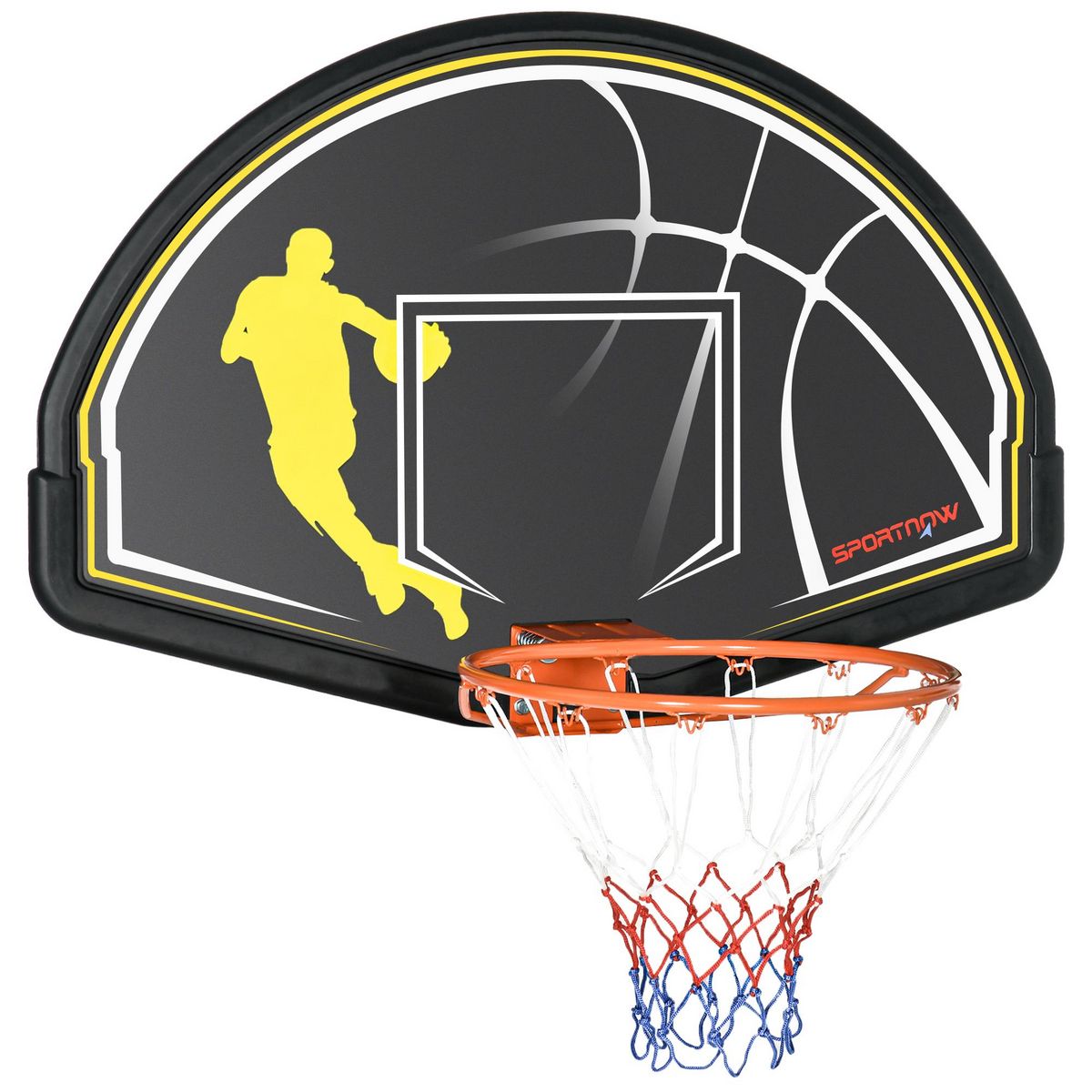 HOMCOM Panier de basket-ball mural avec ressort - panneau de basket à accrocher - visserie incluse - acier PE jaune noir
