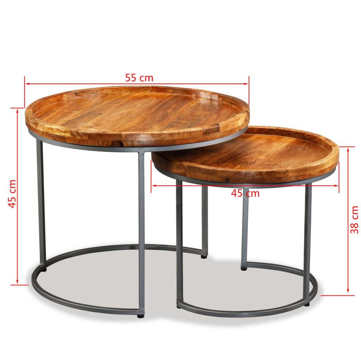 VIDAXL Ensemble de tables d'appoint 2 pcs Bois de manguier massif