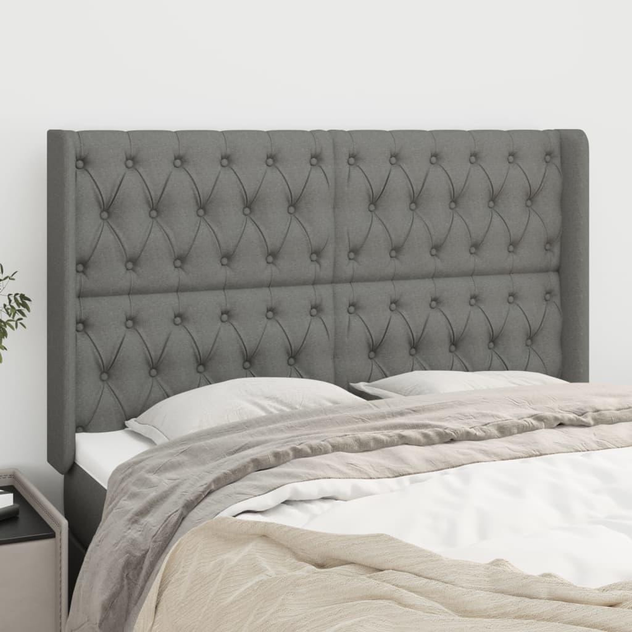 Voir la diapositive 1 : VIDAXL Tete de lit avec oreilles Gris fonce 163x16x118/128 cm Tissu