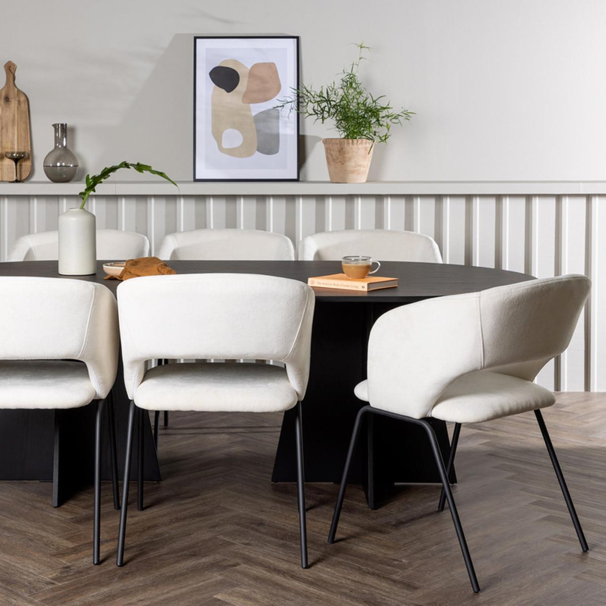 Voir la diapositive 4 : Paris Prix Ensemble table à manger & 6 chaises  bootcut & day  230cm noir & blanc cassé