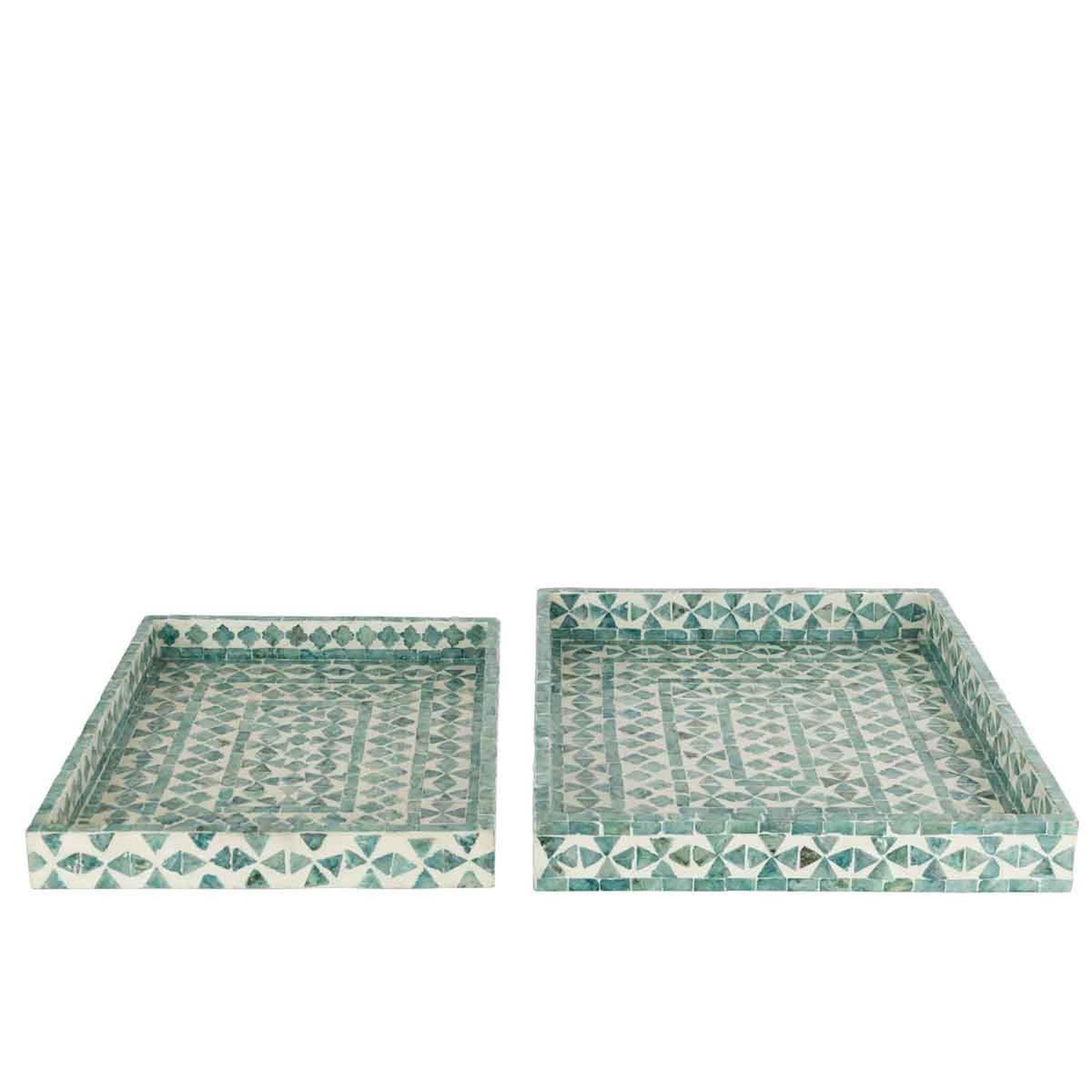 Voir la diapositive 2 : J-LINE Lot de 2 plateaux déco  delta  41cm bleu clair