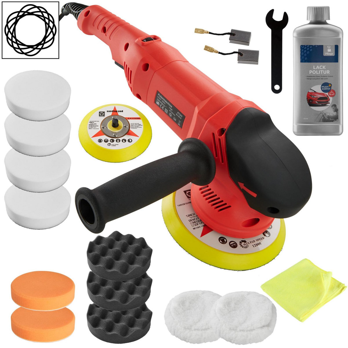 tectake Lustreuse Polisseuse Rotative avec 16 Accessoires 710 W noir/rouge