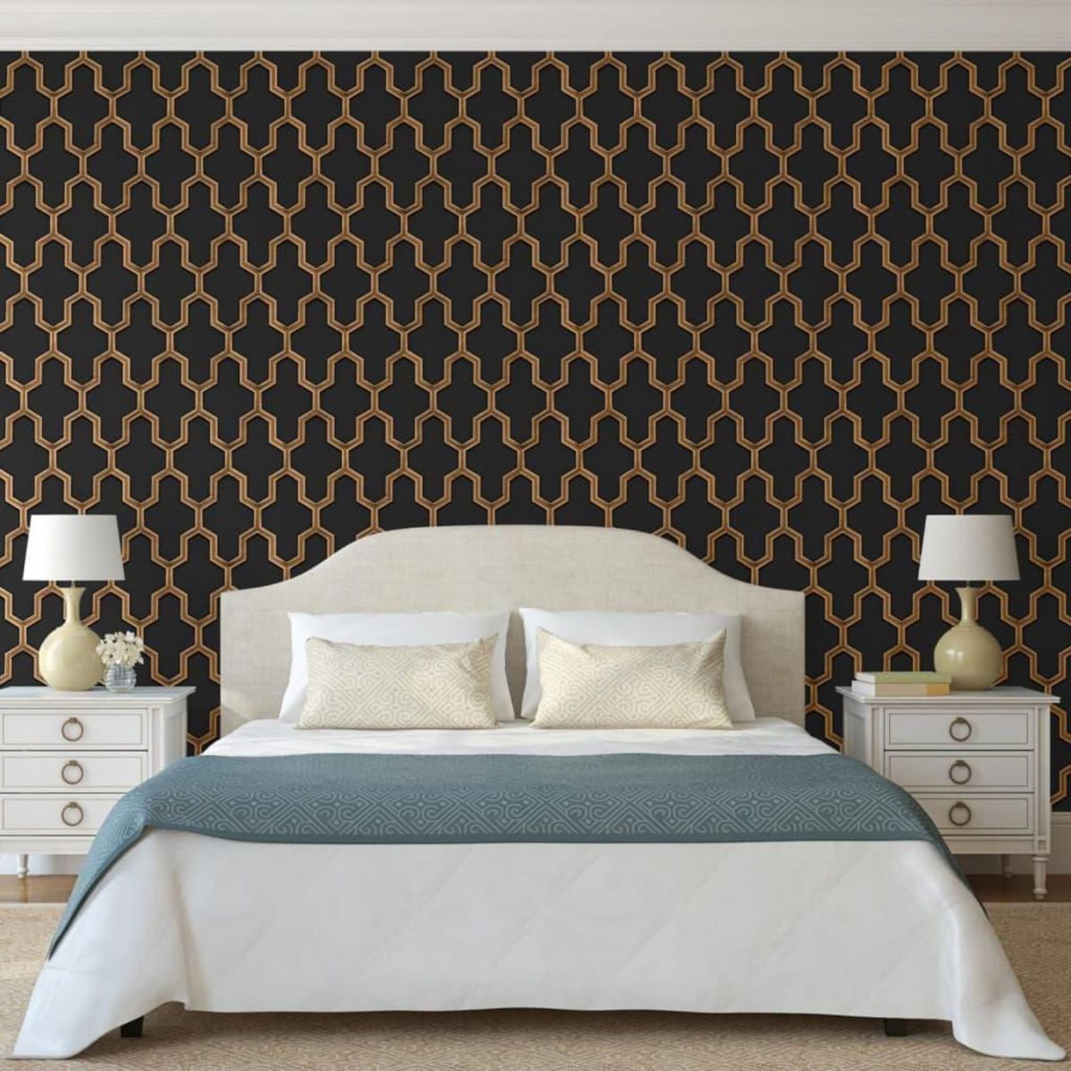 DUTCH WALLCOVERINGS DUTCH WALLCOVERINGS Papier peint Geometric Noir et dore
