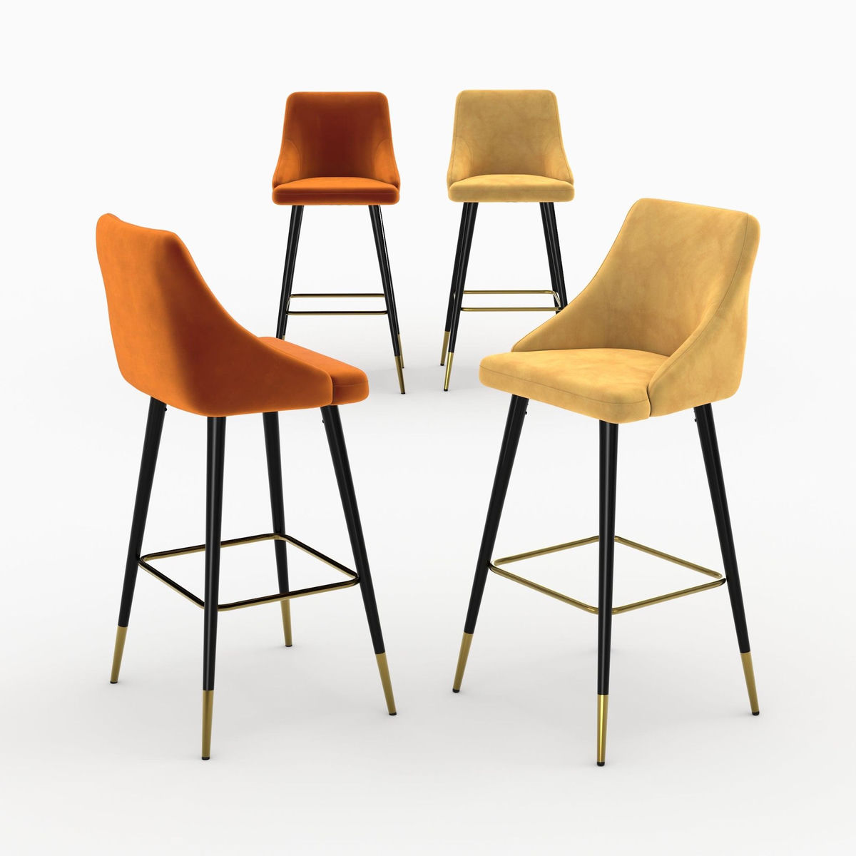 MAISON PAVANE Pack 4 chaises de bar en velours orange et jaune 78 cm-Aristote