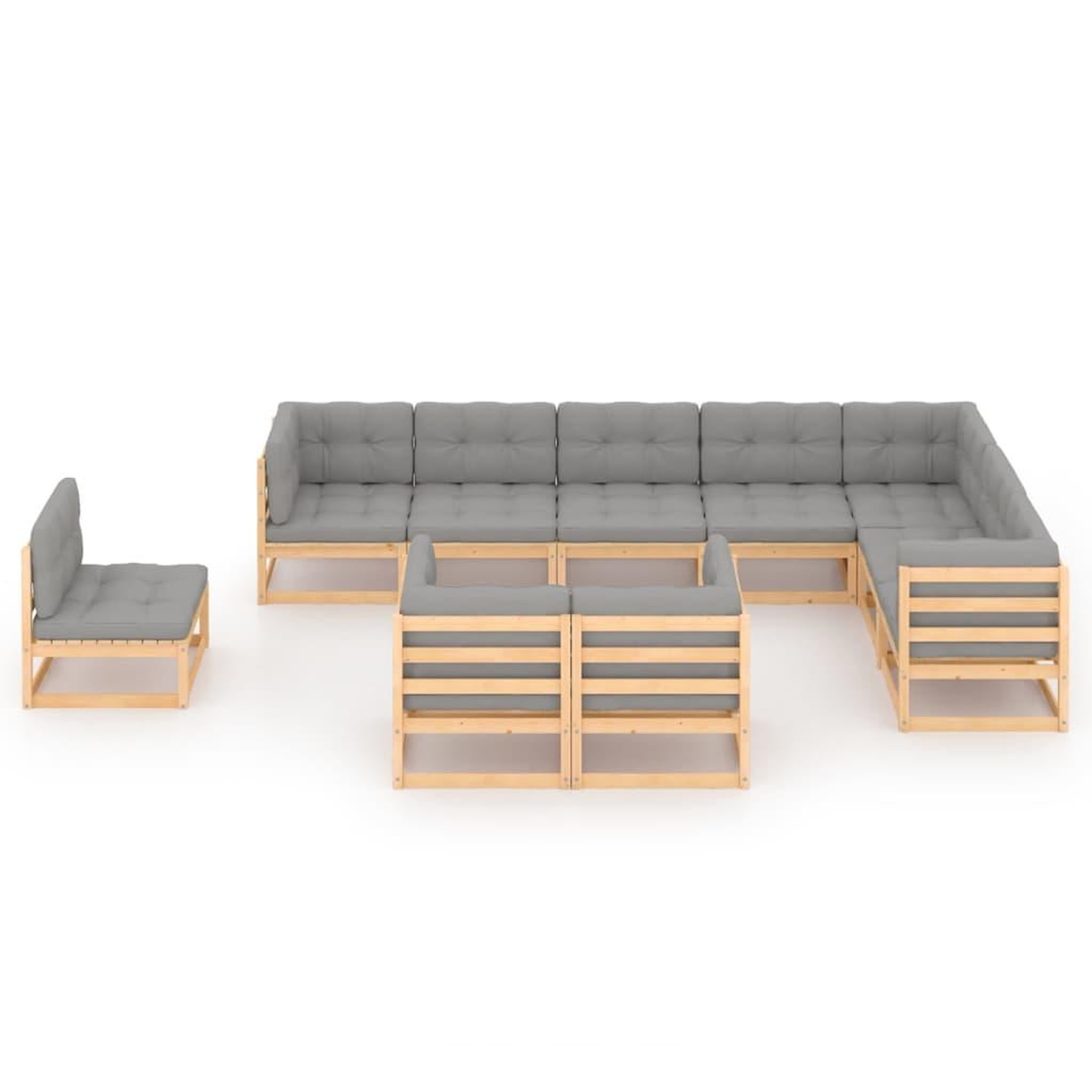 Voir la diapositive 2 : VIDAXL Salon de jardin 10 pcs avec coussins Bois de pin massif