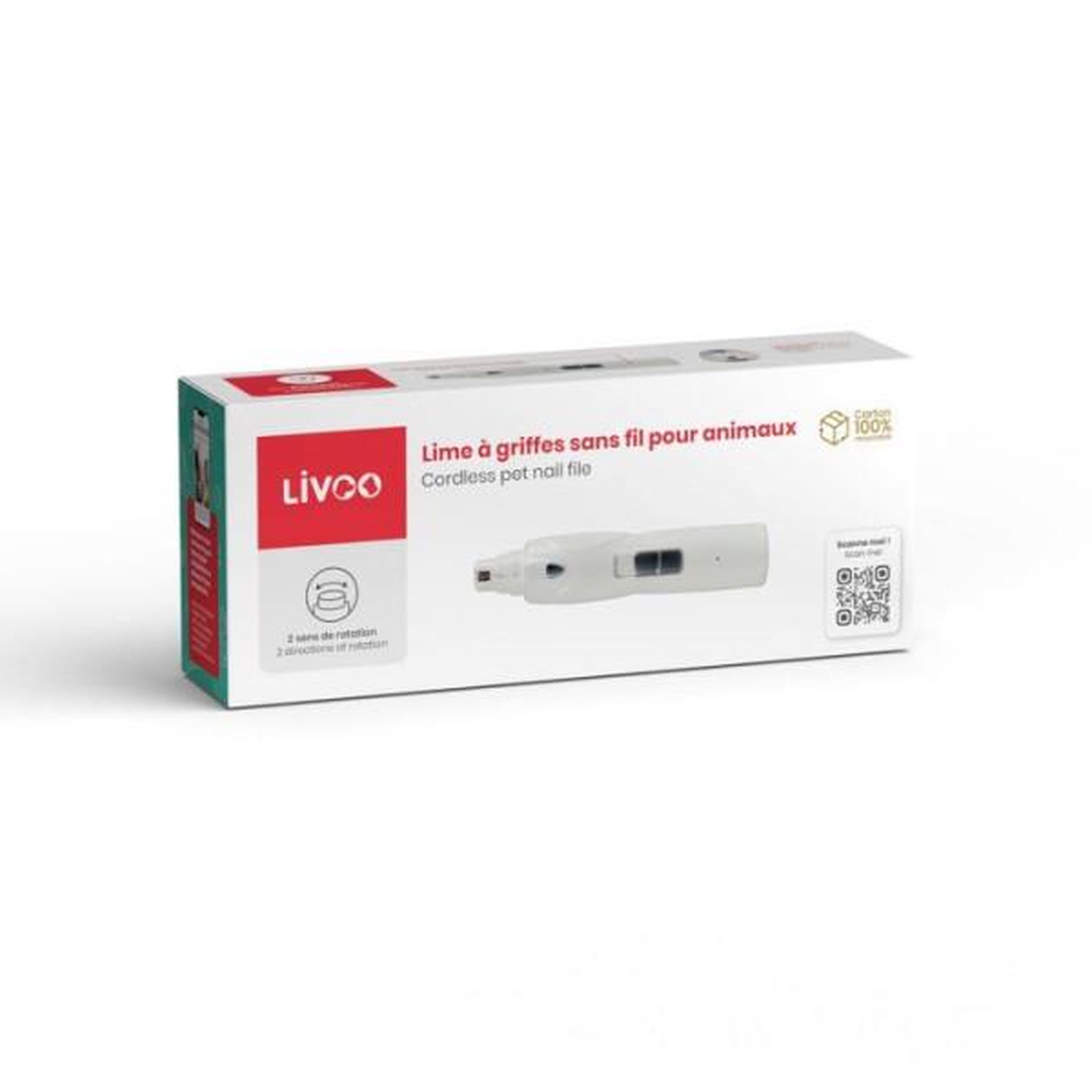 LIVOO Lime a griffes sans fil pour animaux - livoo - pet105 - 2 sens de rotation - lumiere led - autonomie 10 h