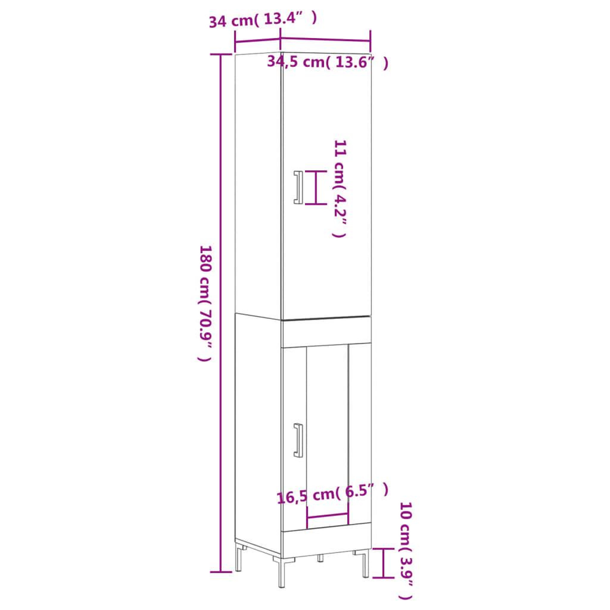 Voir la diapositive 6 : VIDAXL Buffet haut Sonoma gris 34,5x34x180 cm Bois d'ingenierie