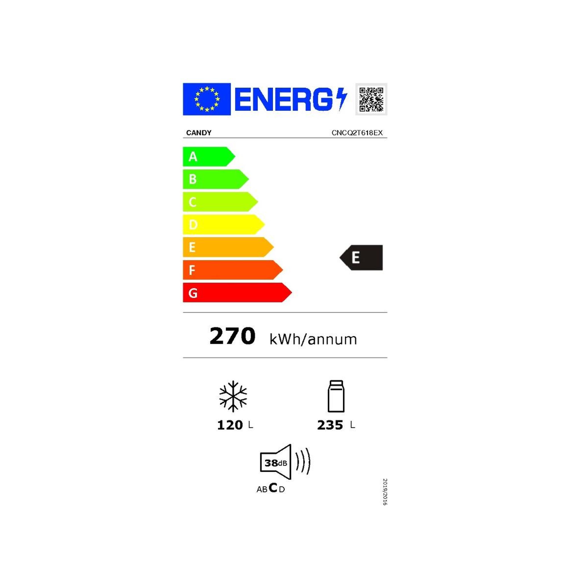 Voir la diapositive 2 : Candy Réfrigérateur combiné 60cm 355l nofrost - cncq2t618ex