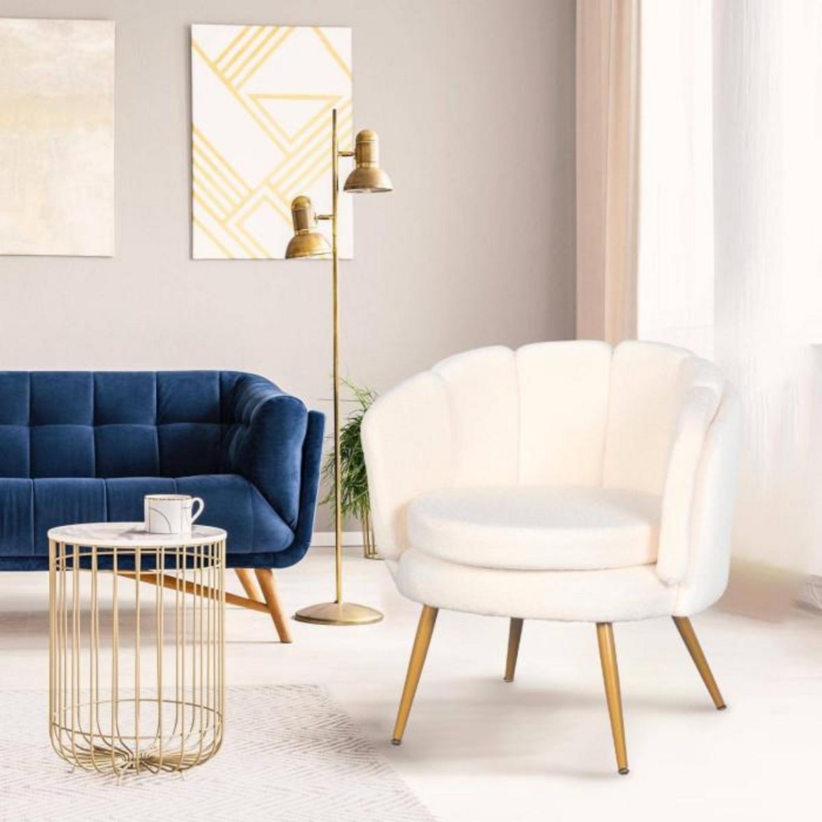 Paris Prix Fauteuil Arrondi en Bouclette  Dabren  80cm Beige