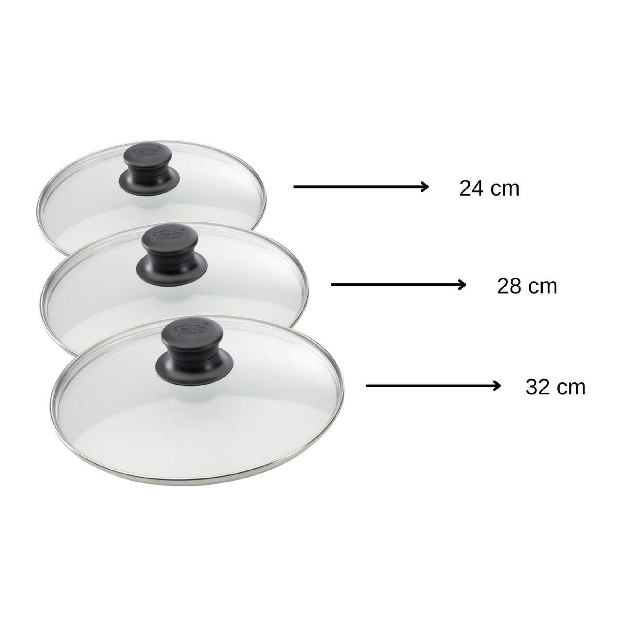 Voir la diapositive 3 : ELO Set de 3 couvercles de cuisson en verre 24 cm 28 cm et 32 cm elo