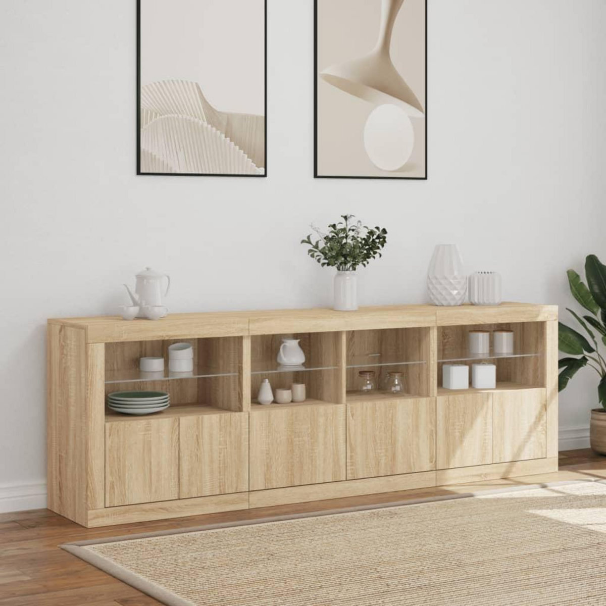 VIDAXL Buffet avec lumieres LED chene sonoma 202x37x67 cm